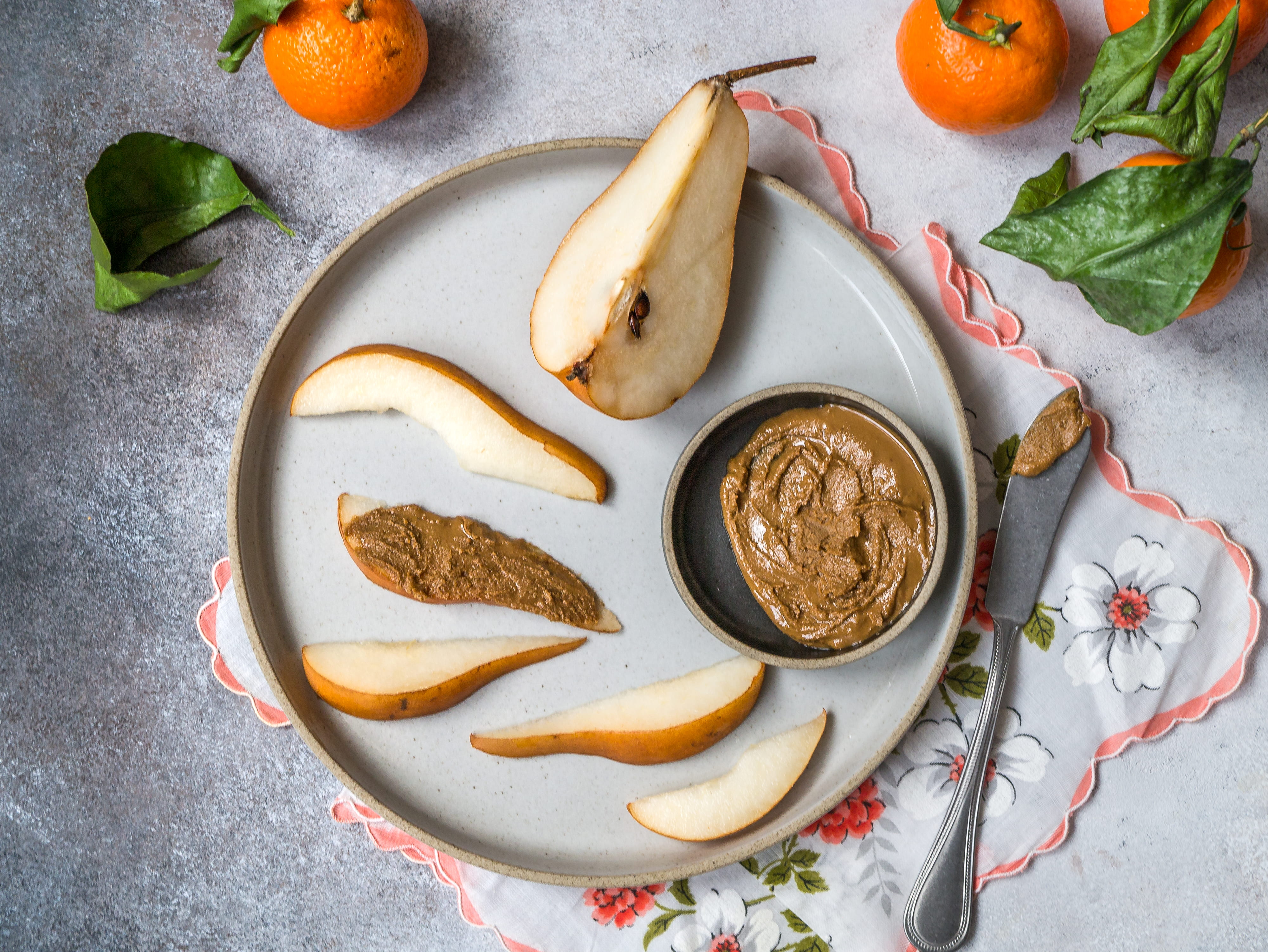 high angle view, fruit, pear, nut butter, orange, vegetable, no people, citrus fruit, peanut, food and drink, indoors, healthy eating, sliced, butter, apple, HD Wallpaper