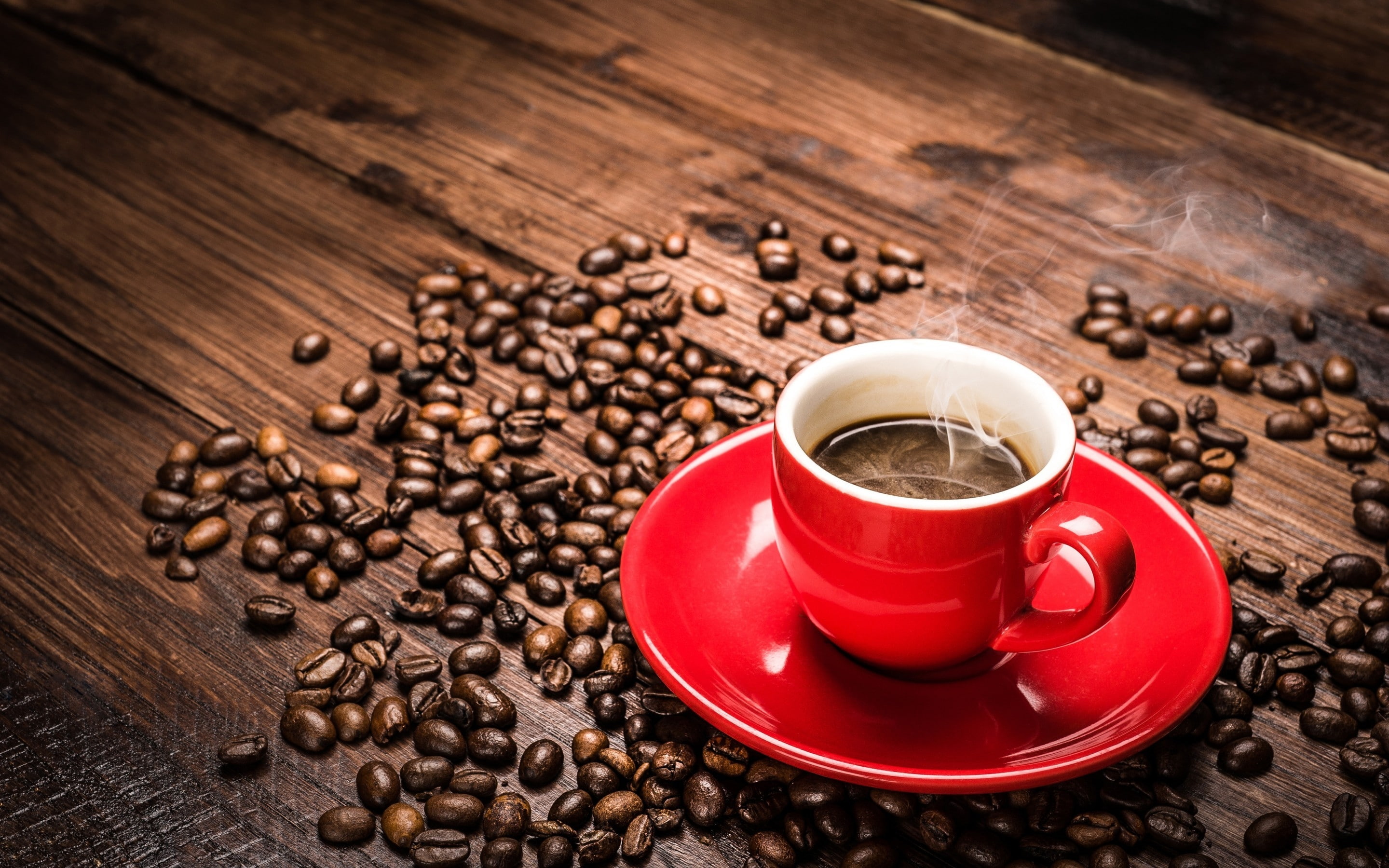 beans, mug, ceramic, red, saucer, 2K, arabic, coffee, brown, HD Wallpaper
