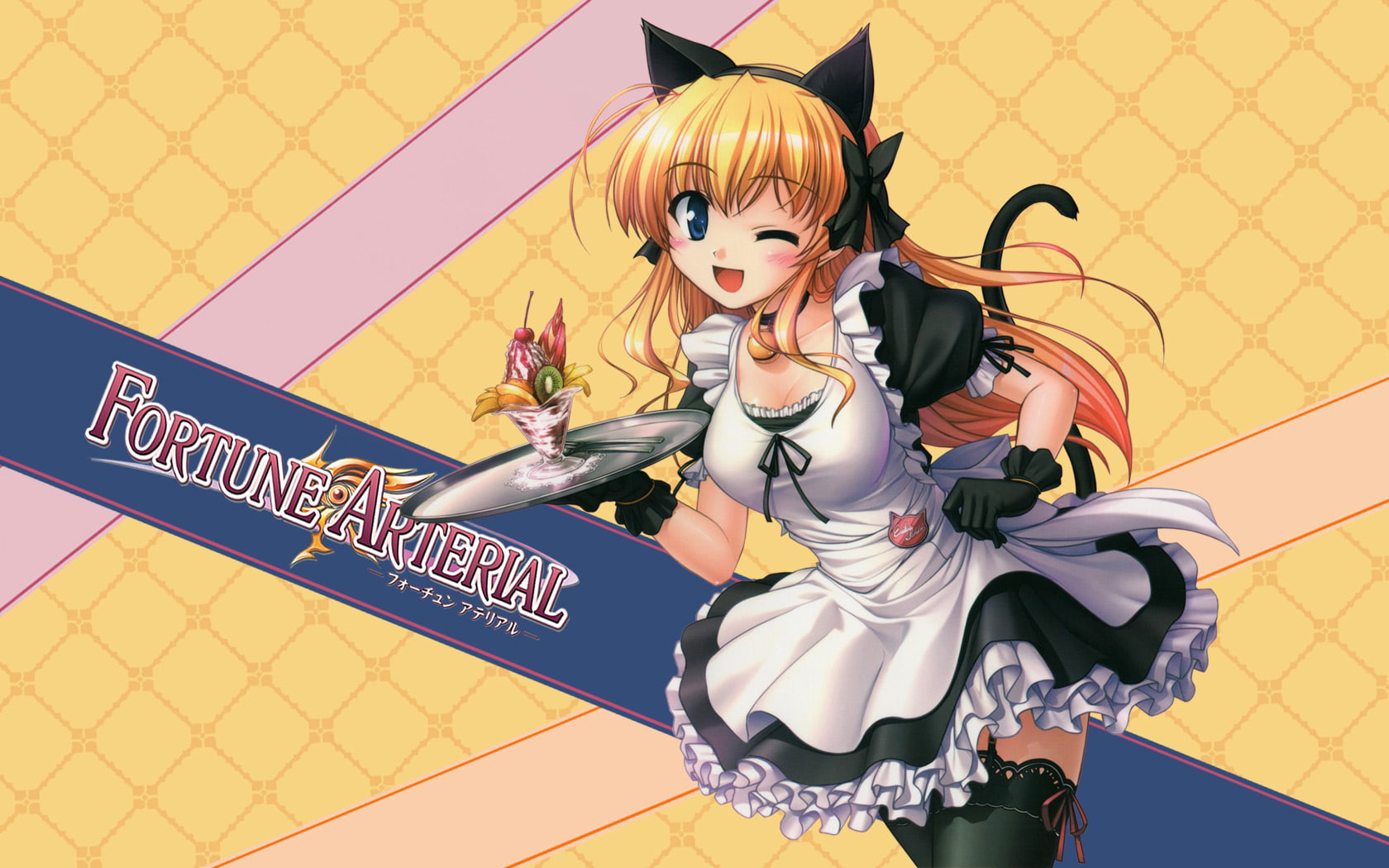 animal, arterial, tail, bekkankou, thighhighs, fortune, cleavage, sendo, stockings, dress, 720P, catgirl, ears, erika, maid, HD Wallpaper