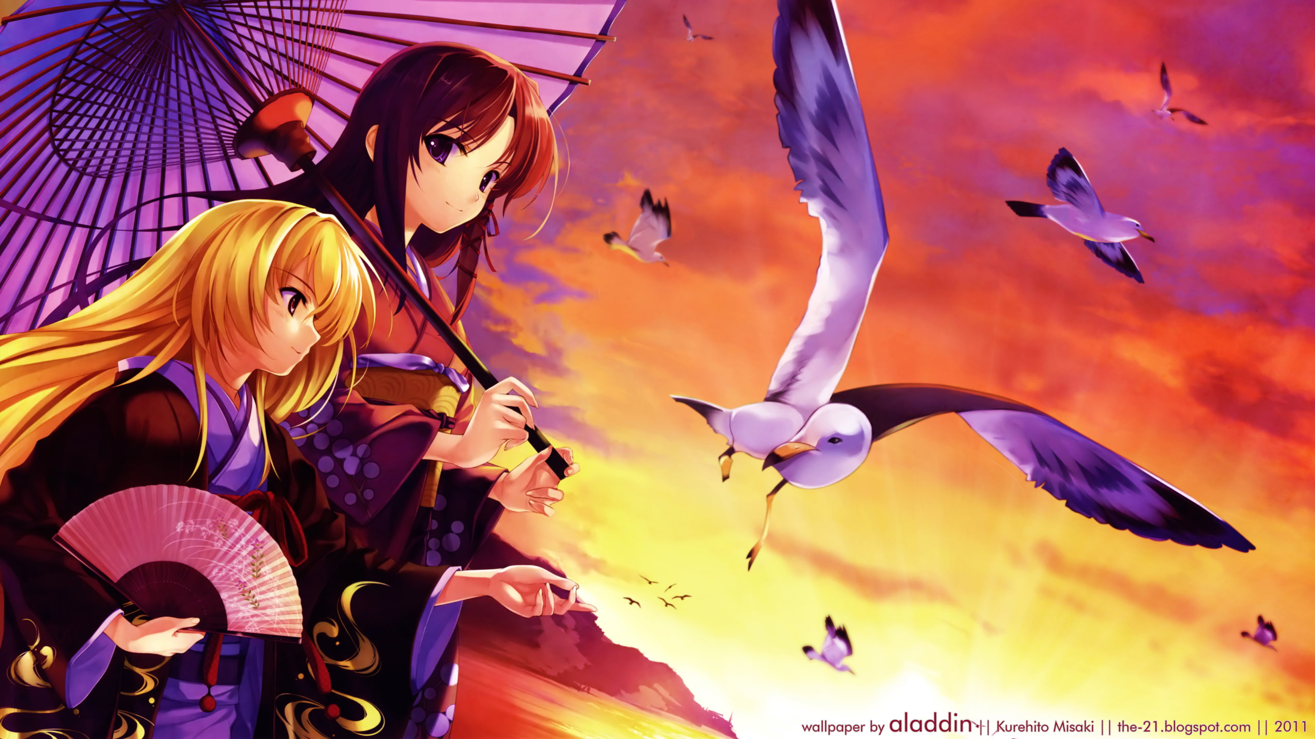 shinobu, arterial, clothes, kuze, kurehito, animal, kuroya, fortune, kaya, misaki, kiriha, umbrella, cradle, kimono, sendou, bird, japanese, 2K, HD Wallpaper