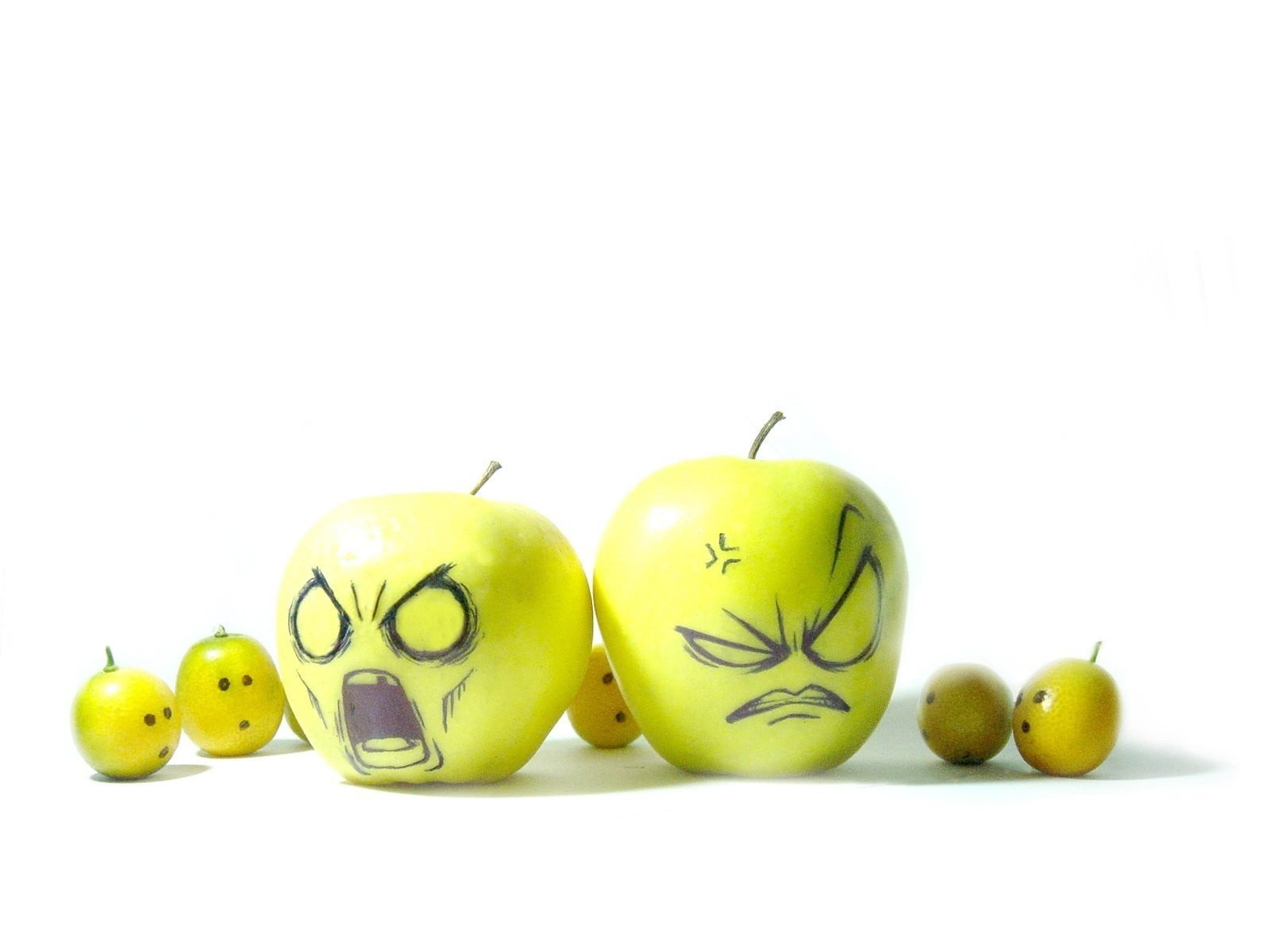 freshness, white background, studio shot, fun, still life, cut out, food and drink, copy space, group of objects, yellow, wellbeing, food, fruit, apple - fruit, HD Wallpaper