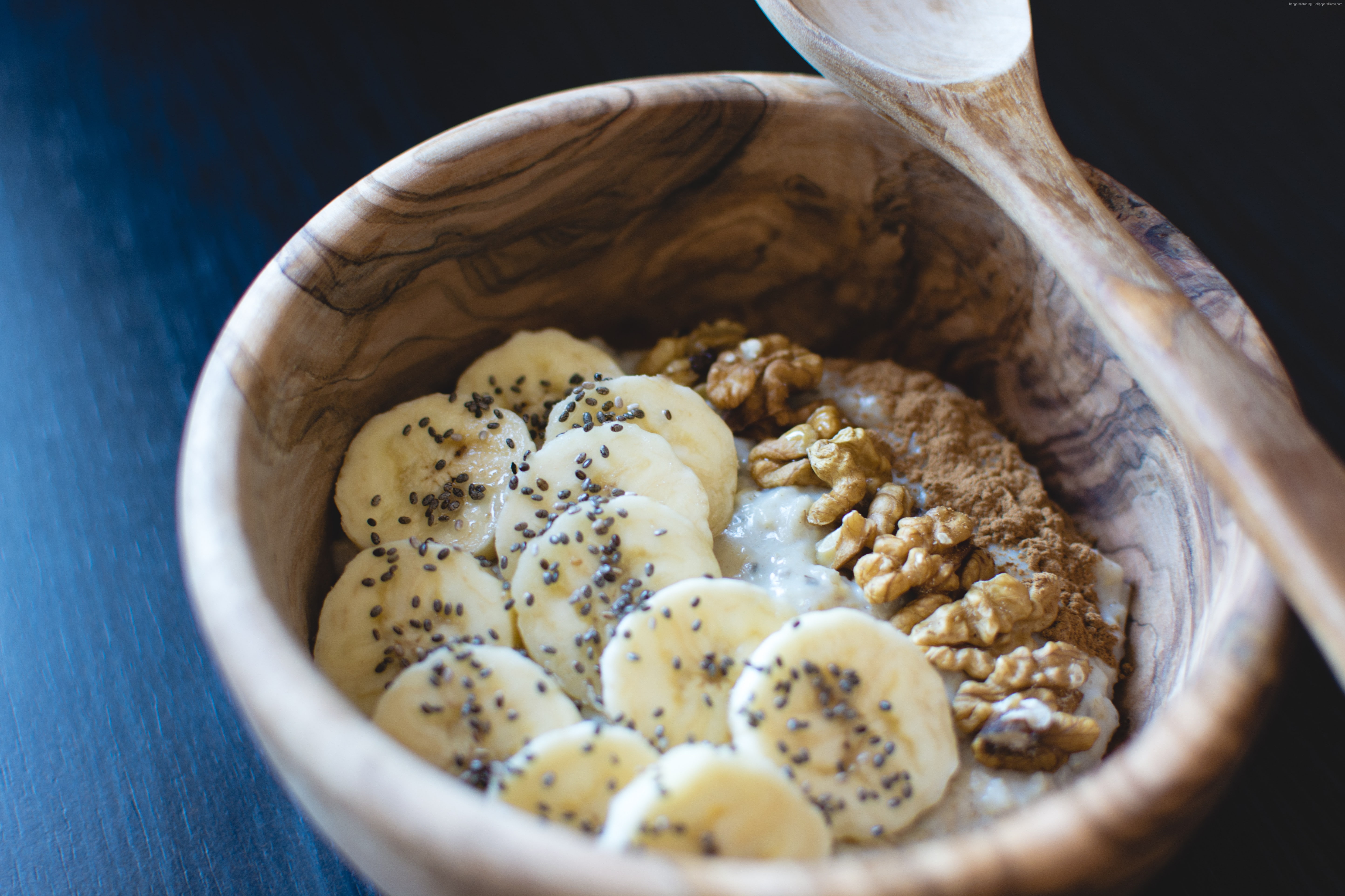 nuts, 5K, porridge, breakfast, Bananas, HD Wallpaper