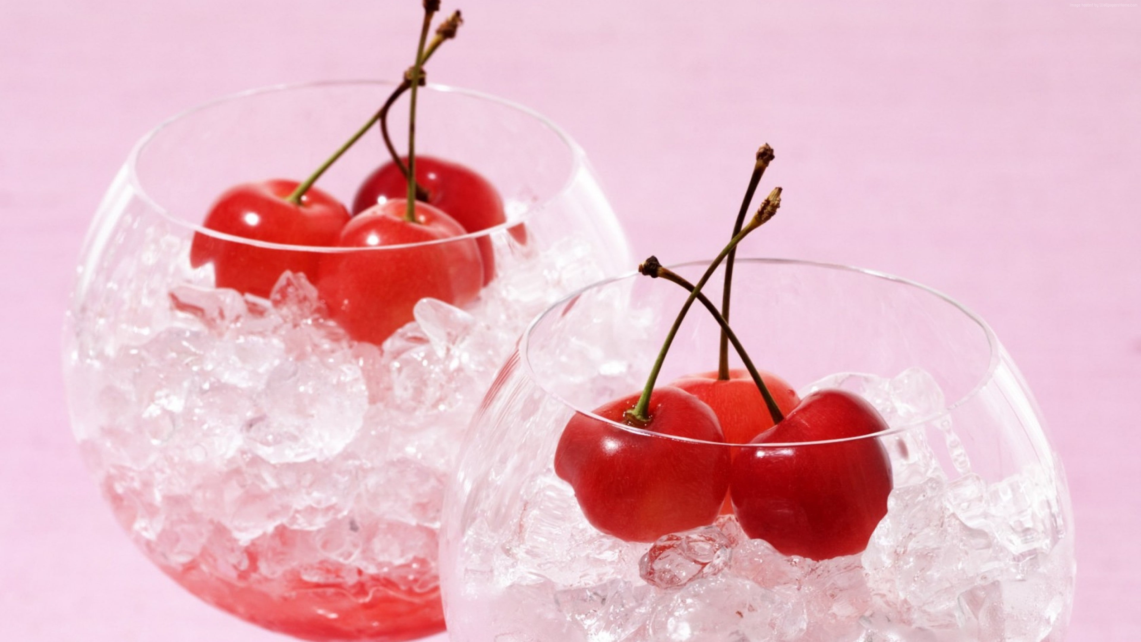 fruit, cherries, cocktails, gin, 4K, ice, HD Wallpaper