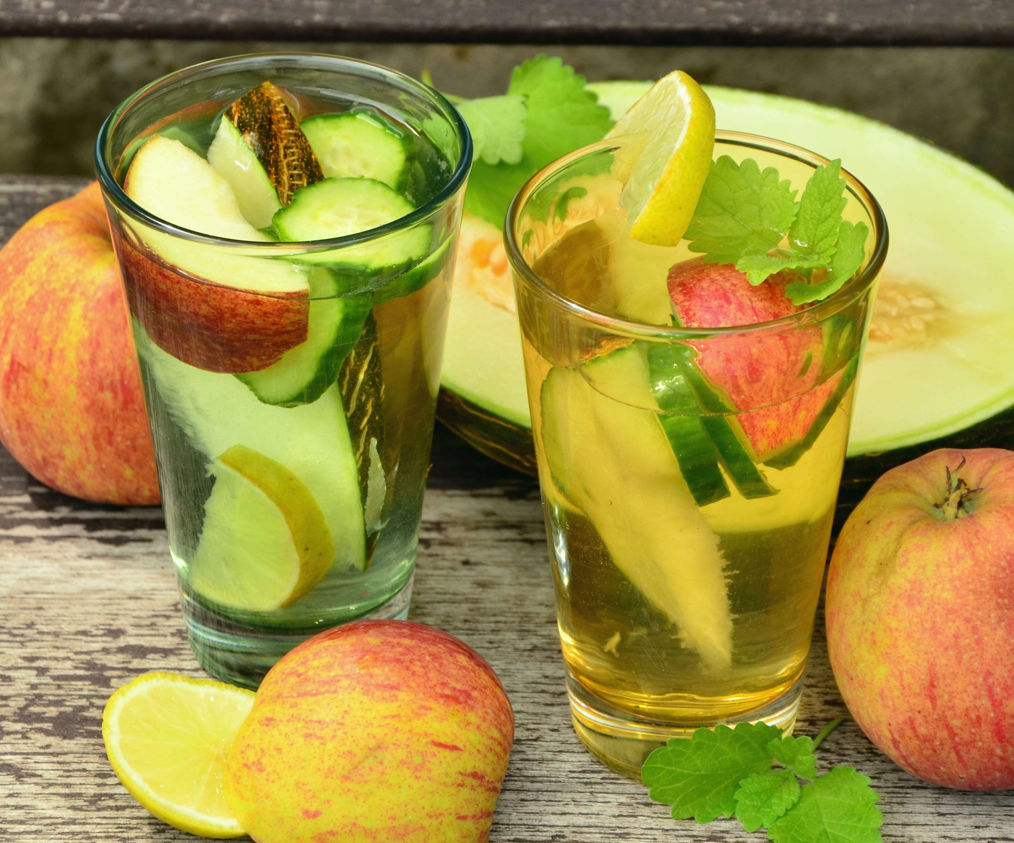 fruit, household equipment, detox water, mint leaf - culinary, table, thirst, melon, slice, water, freshness, healthy eating, cocktail, close-up, detox, HD Wallpaper