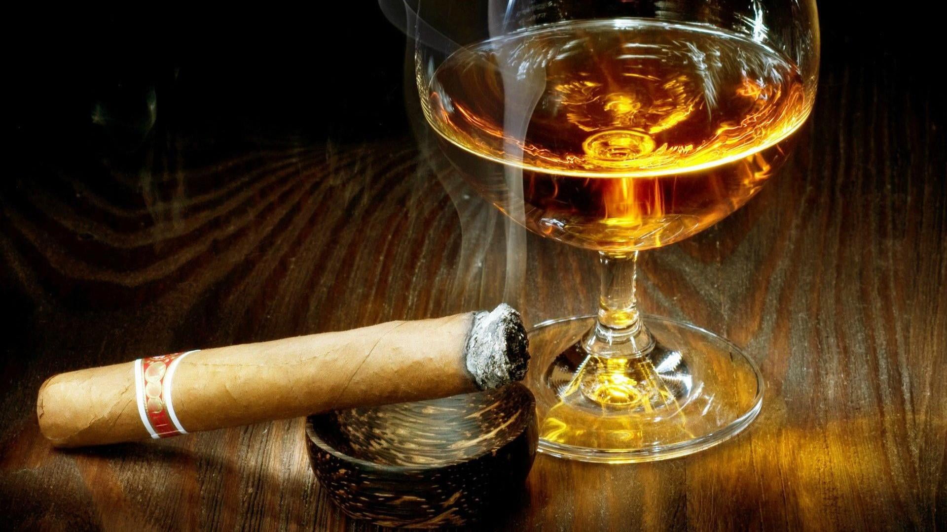 liqueur, nightlife, still life photography, wine, smoke, wood - material, drink, household equipment, refreshment, cigar, alcoholic beverage, wineglass, HD Wallpaper