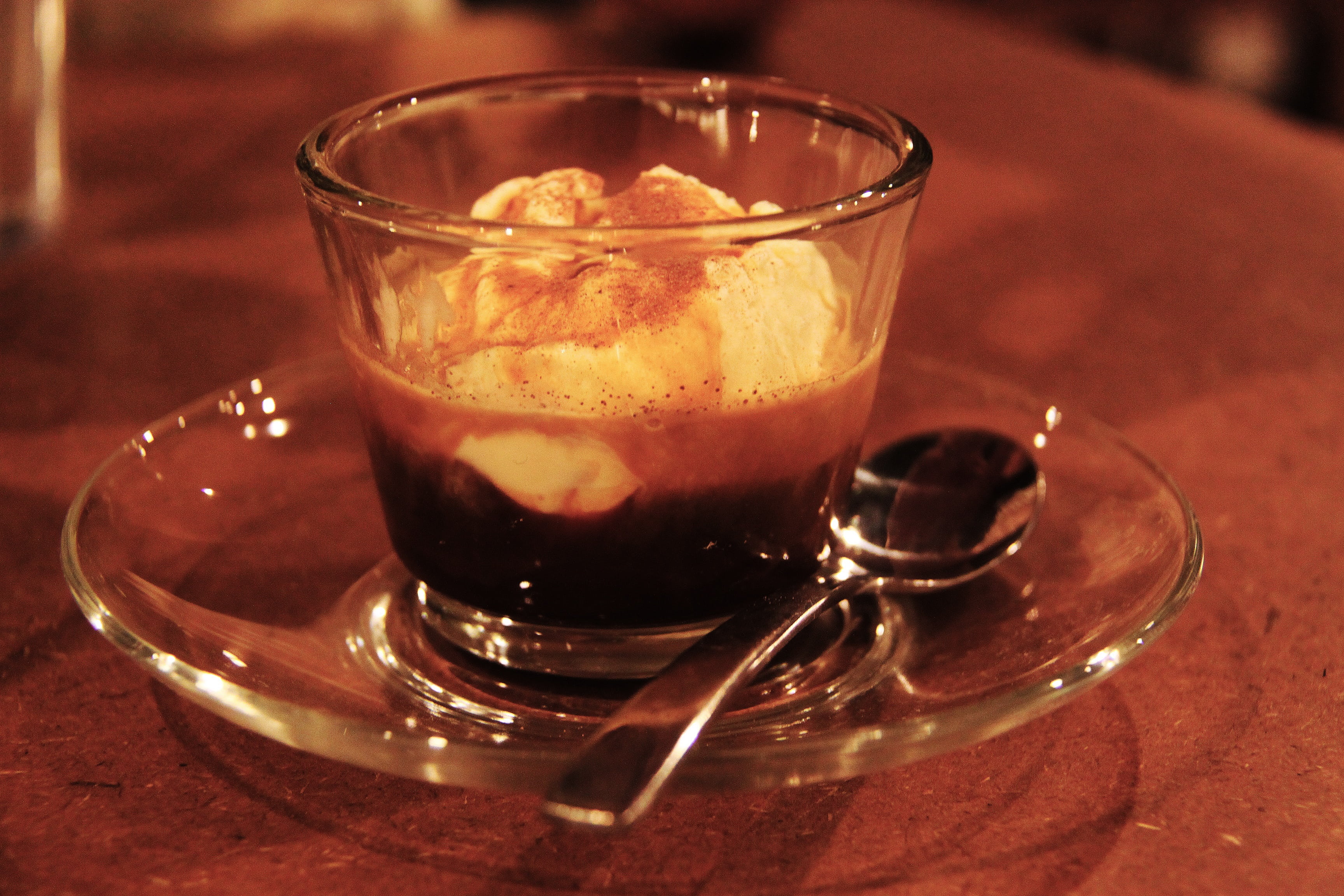 affogato, close-up, household equipment, coffee, saucer, 2K, coffee - drink, non-alcoholic beverage, focus on foreground, food and drink, brown, peanuts yummy, HD Wallpaper