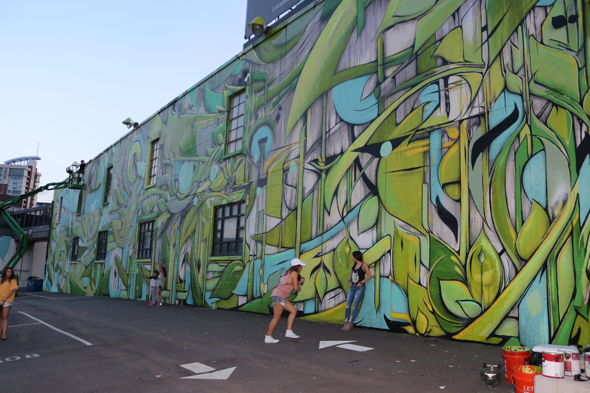 women, day, dog, Mural, built structure, full length, urban Scene, color Image, outdoors, people, shorts, nature, green color, lifestyles, street, one person, HD Wallpaper