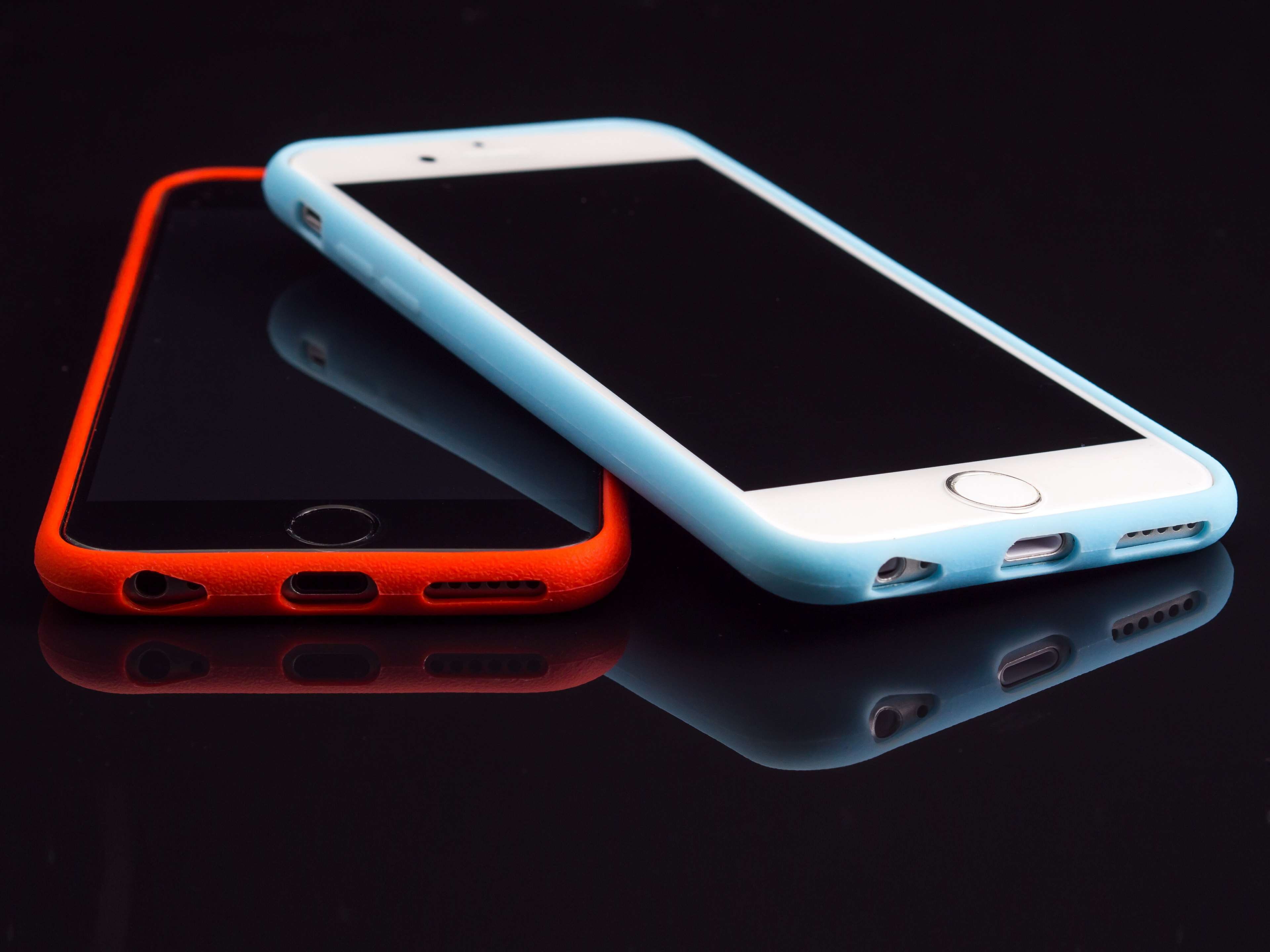 apple, global communications, wireless technology, touch screen, smartphones, internet, iphones, screen, communication, gadgets, red, black background, HD Wallpaper