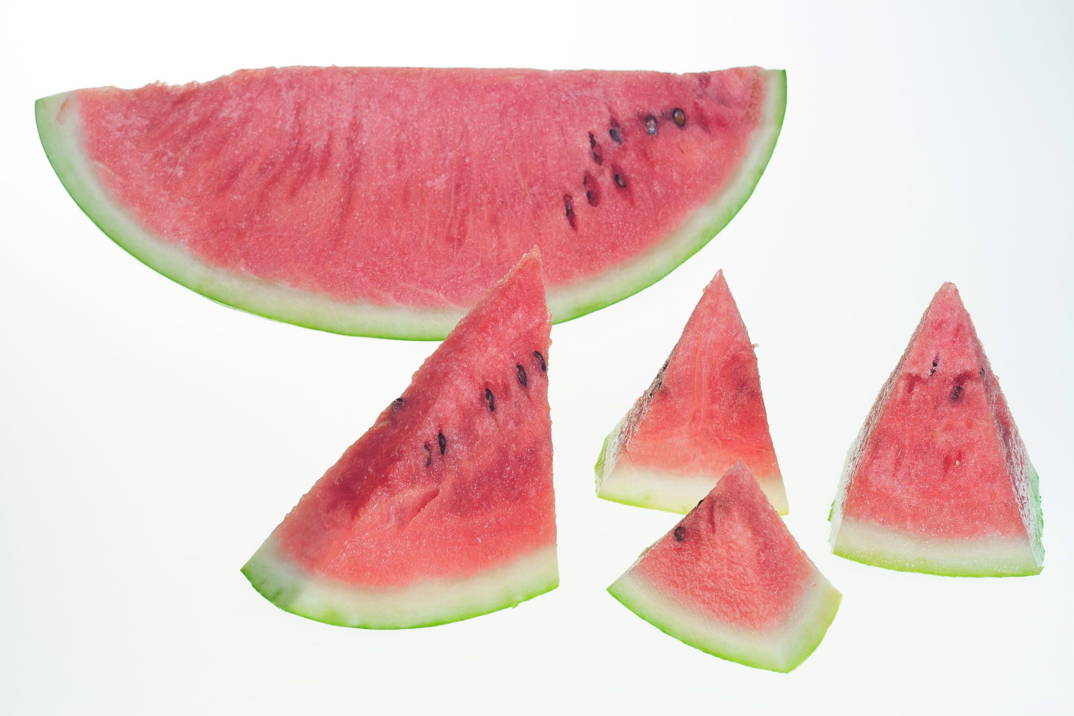 healthyfood, melon, refreshment, nutrition, watermelon, group of objects, white background, slice, ripe, red, no people, snack, wellbeing, fresh, isolated, HD Wallpaper