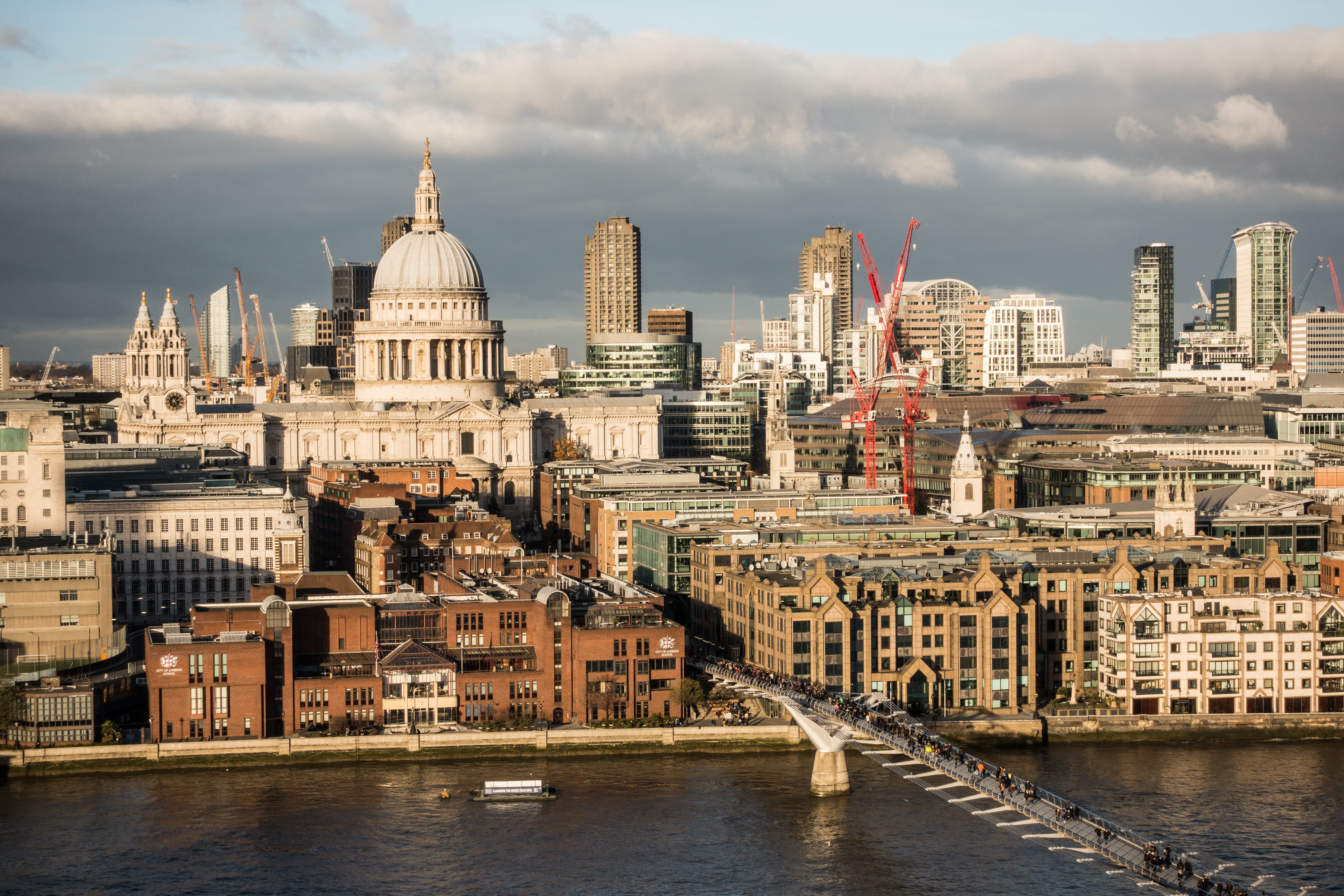 tourism, travel destinations, city, office building exterior, nature, river, skyline, river thames, 5K, water, bridge, travel, waterfront, no people, architecture, HD Wallpaper