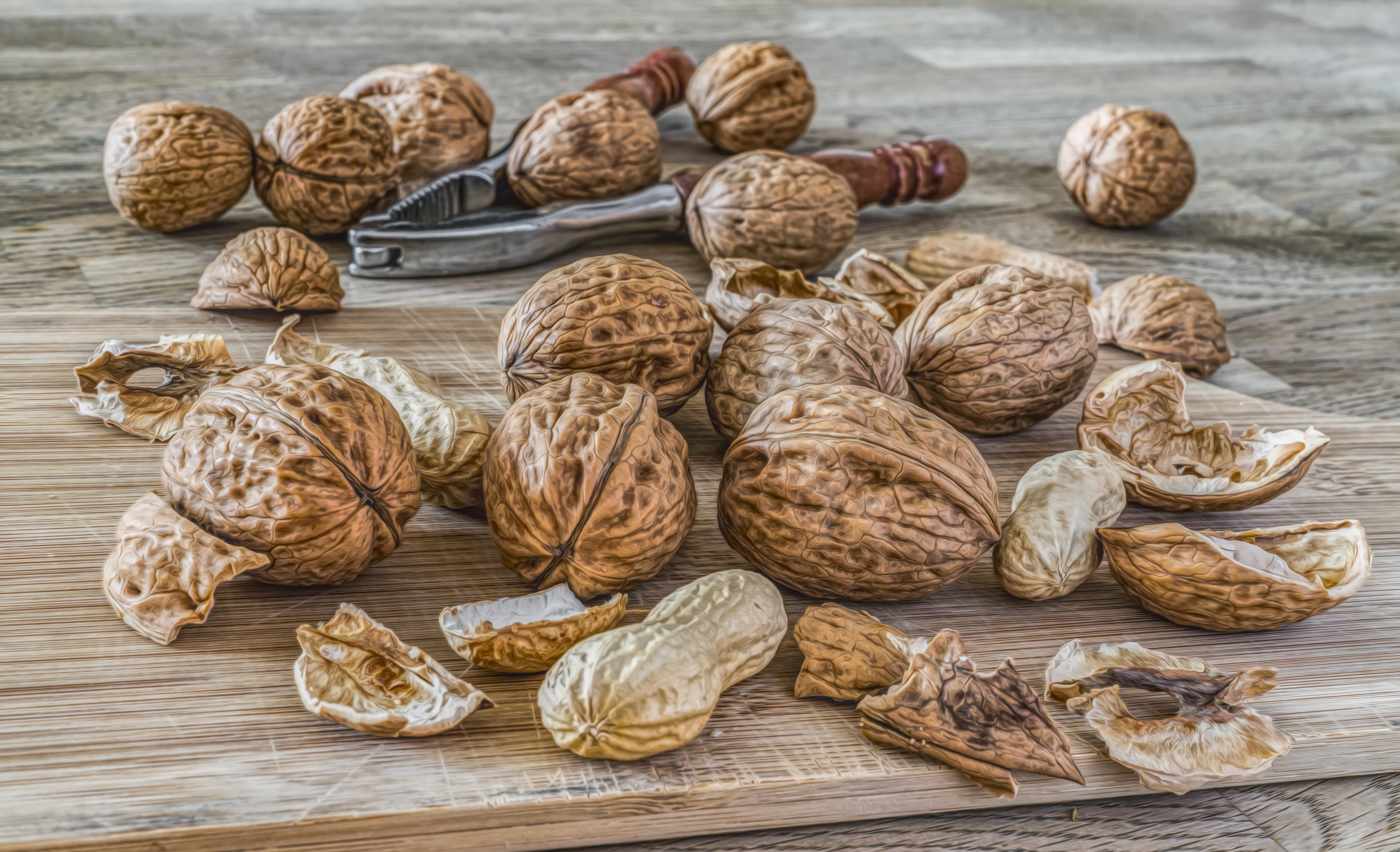 wood - material, pecan, peanut, selective focus, vegetable, nutshell, healthy, ingredient, walnut, large group of objects, bowl, produce, walnut in a shell, HD Wallpaper