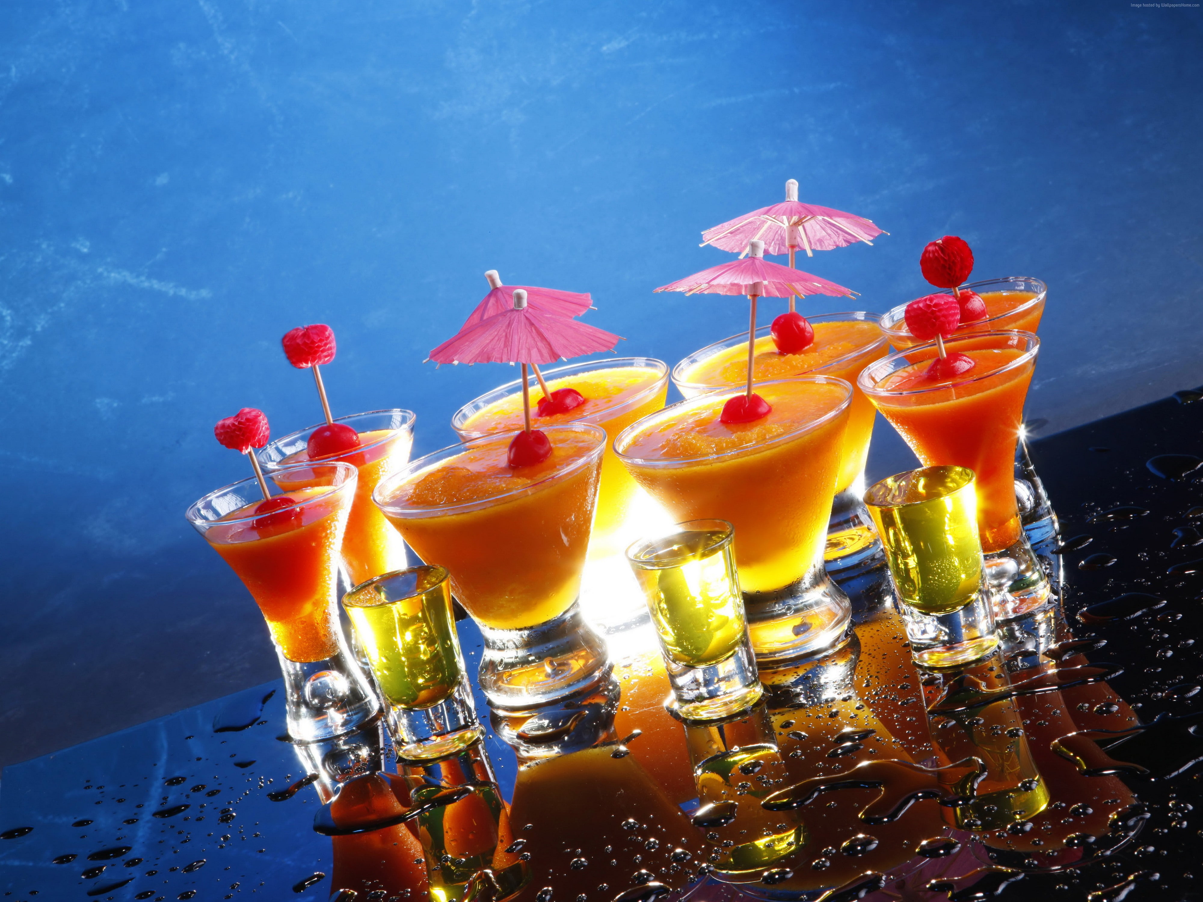 shots, ice, raspberry, cocktails, 4K, decoration, smoothies, HD Wallpaper