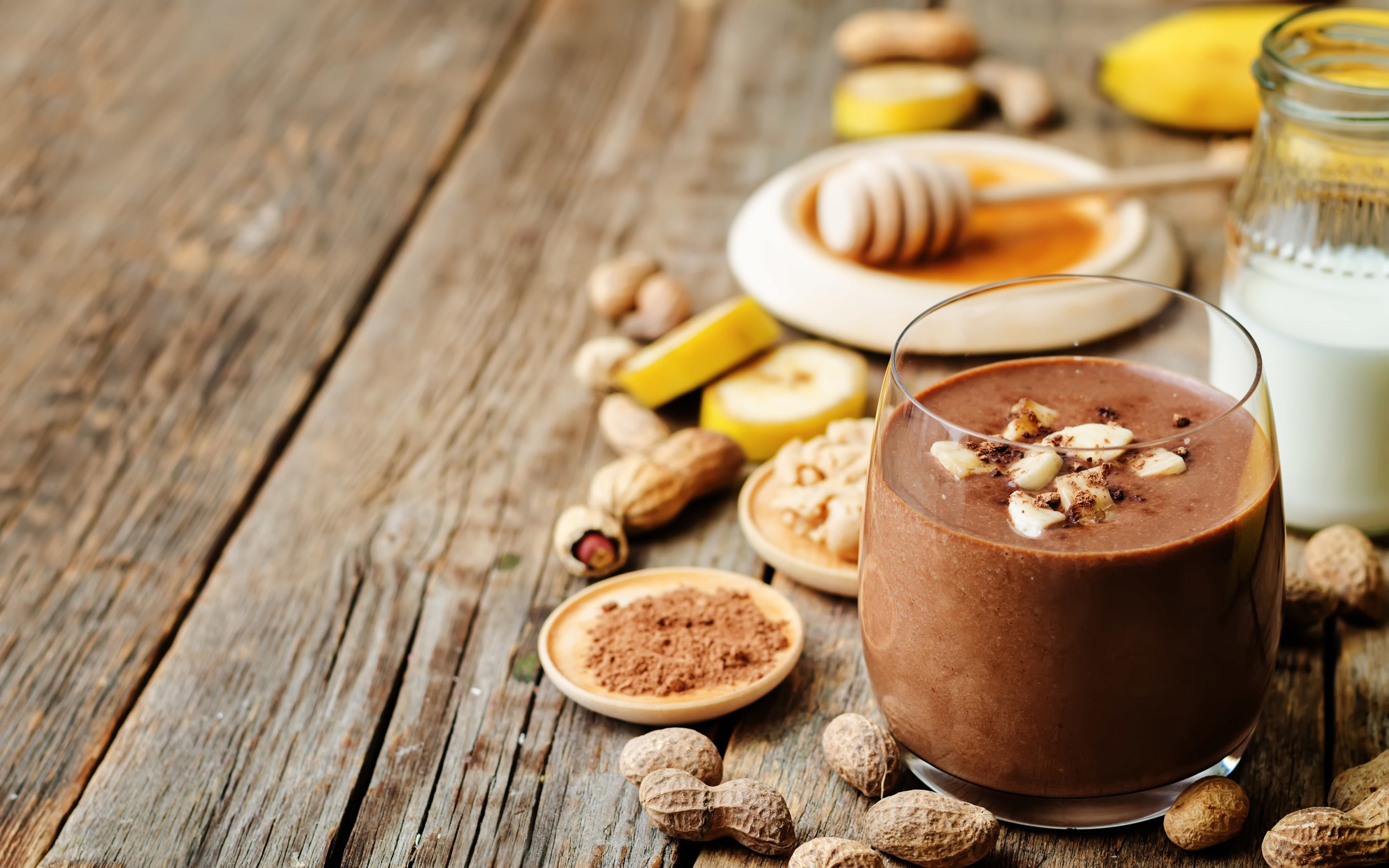 2K, cream, dessert, cocktail, smoothies, honey, nuts, peanuts, cocoa, HD Wallpaper