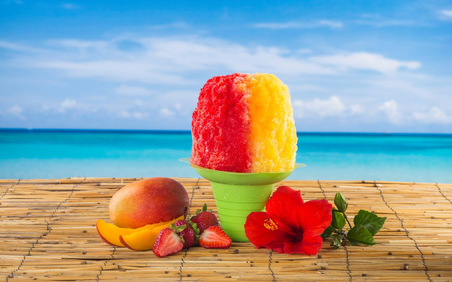 Flower, Red, 1080P, Ice, Sea, Orange, Strawberries, Colors, Shaved, Mango, HD Wallpaper