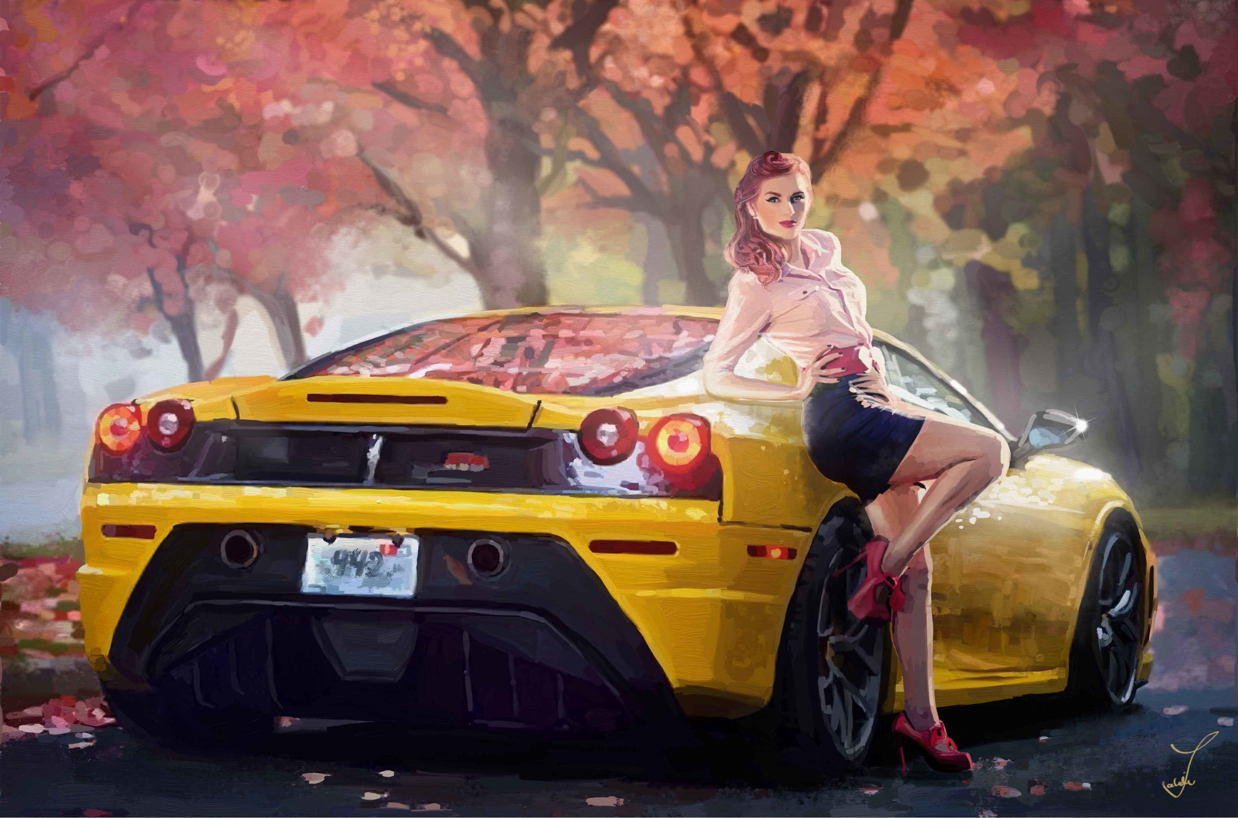happiness, sitting, girls, ferrari, 4K, trees, road, cute, beautiful, people, one Person, driving, yellow, mode of Transport, hair, land Vehicle, street, HD Wallpaper