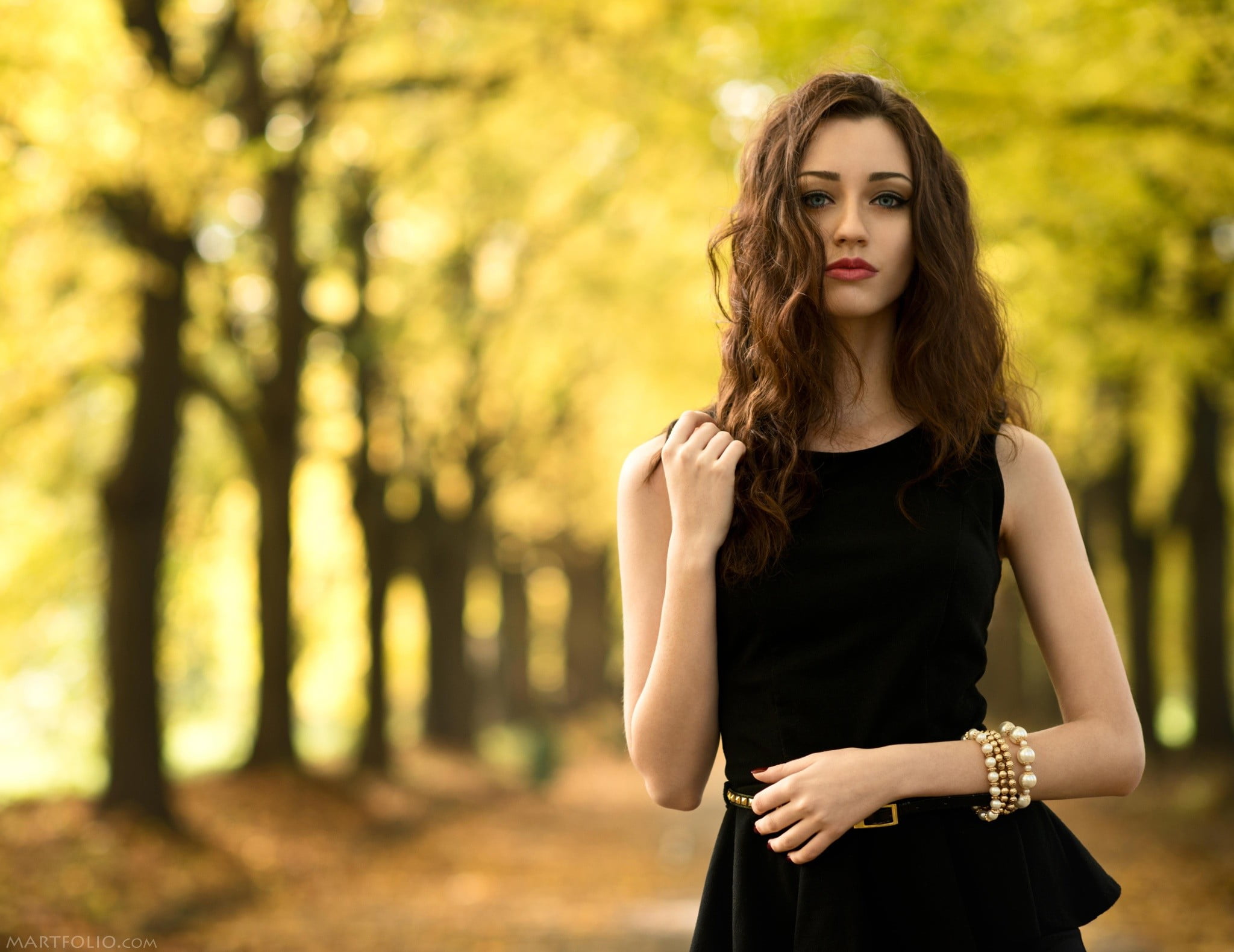 black, females, model, tree, sensuality, long Hair, hair, lifestyles, human Face, dress, 1080P, park - Man Made Space, black Color, brown Hair, brunette, HD Wallpaper