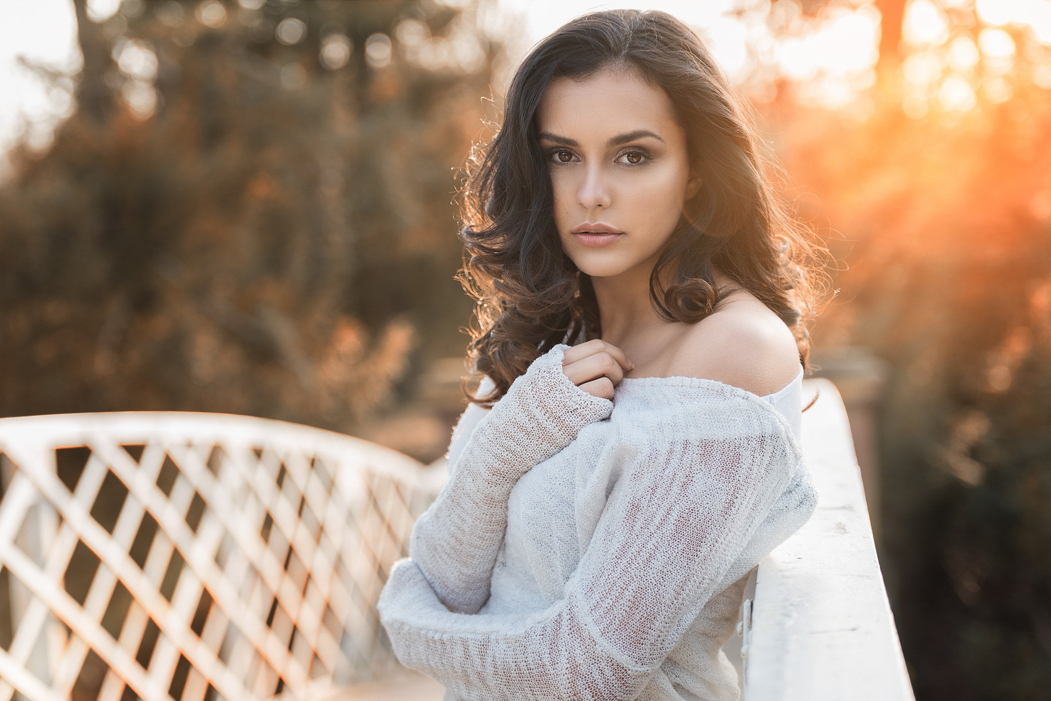 lace, daytime, white, young Adult, trees, beautiful People, people, bokeh, day, sunlight, face, shirt, leisure activity, elegance, fashionable, sitting, HD Wallpaper