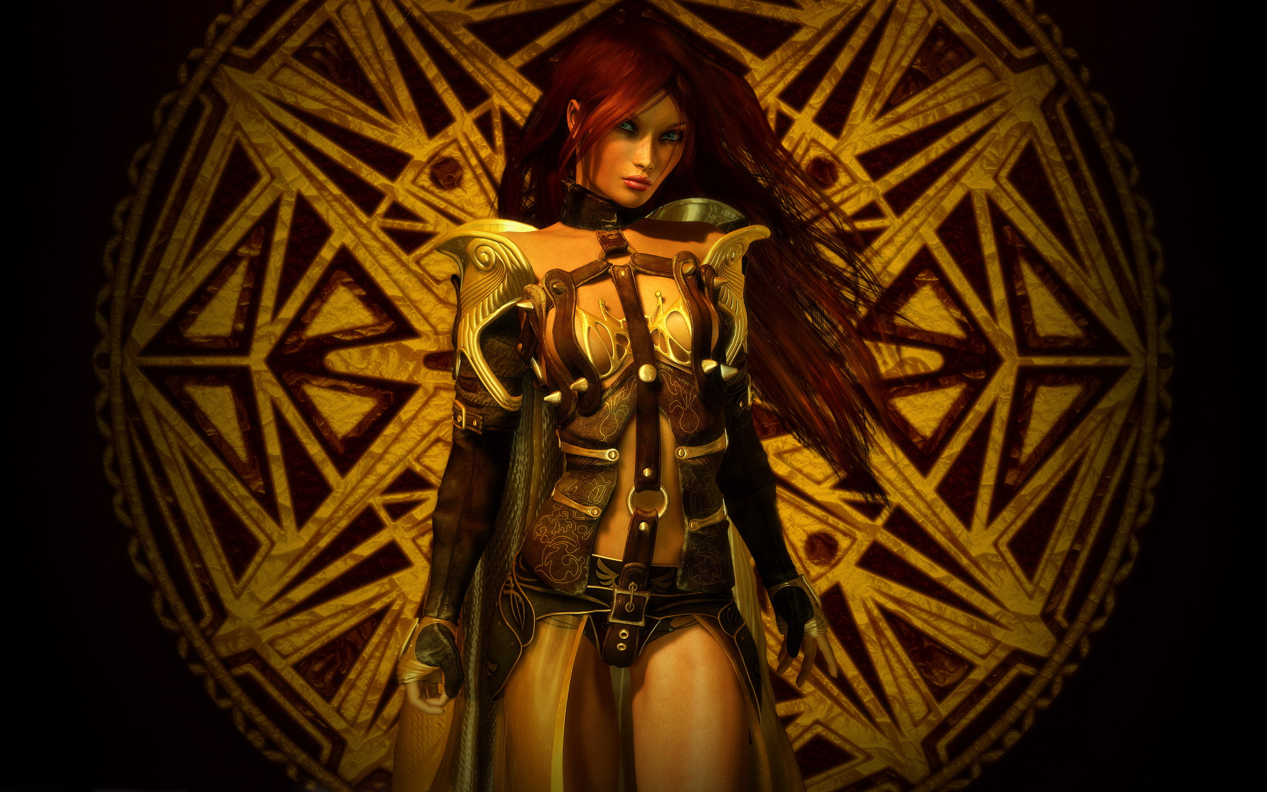 symbol, Girl, armor, straps, 2K, pose, warrior, HD Wallpaper