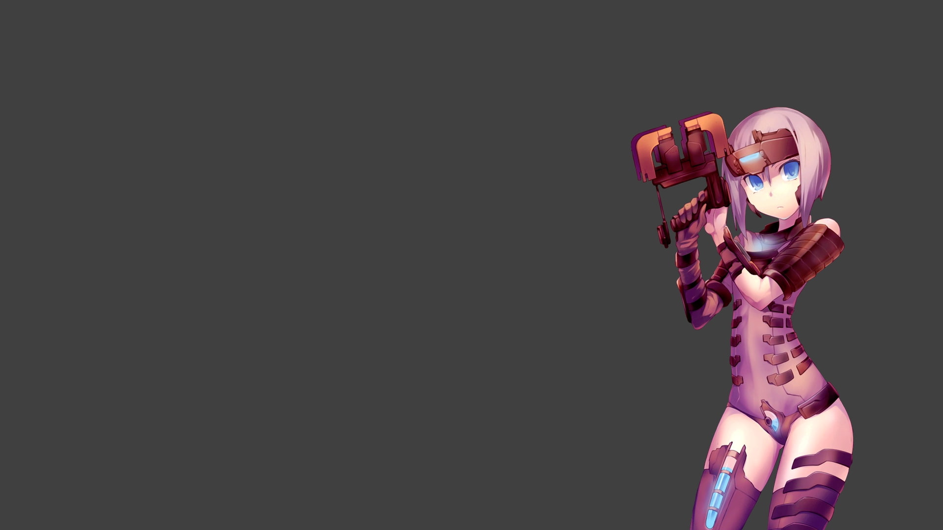 pink, girls, Blue Eyes, wa, art, eyes, x, Dead space, aircraft, anime, space, hd, background, hair, blue, dead, armored, gray, suit, 1080P, HD Wallpaper