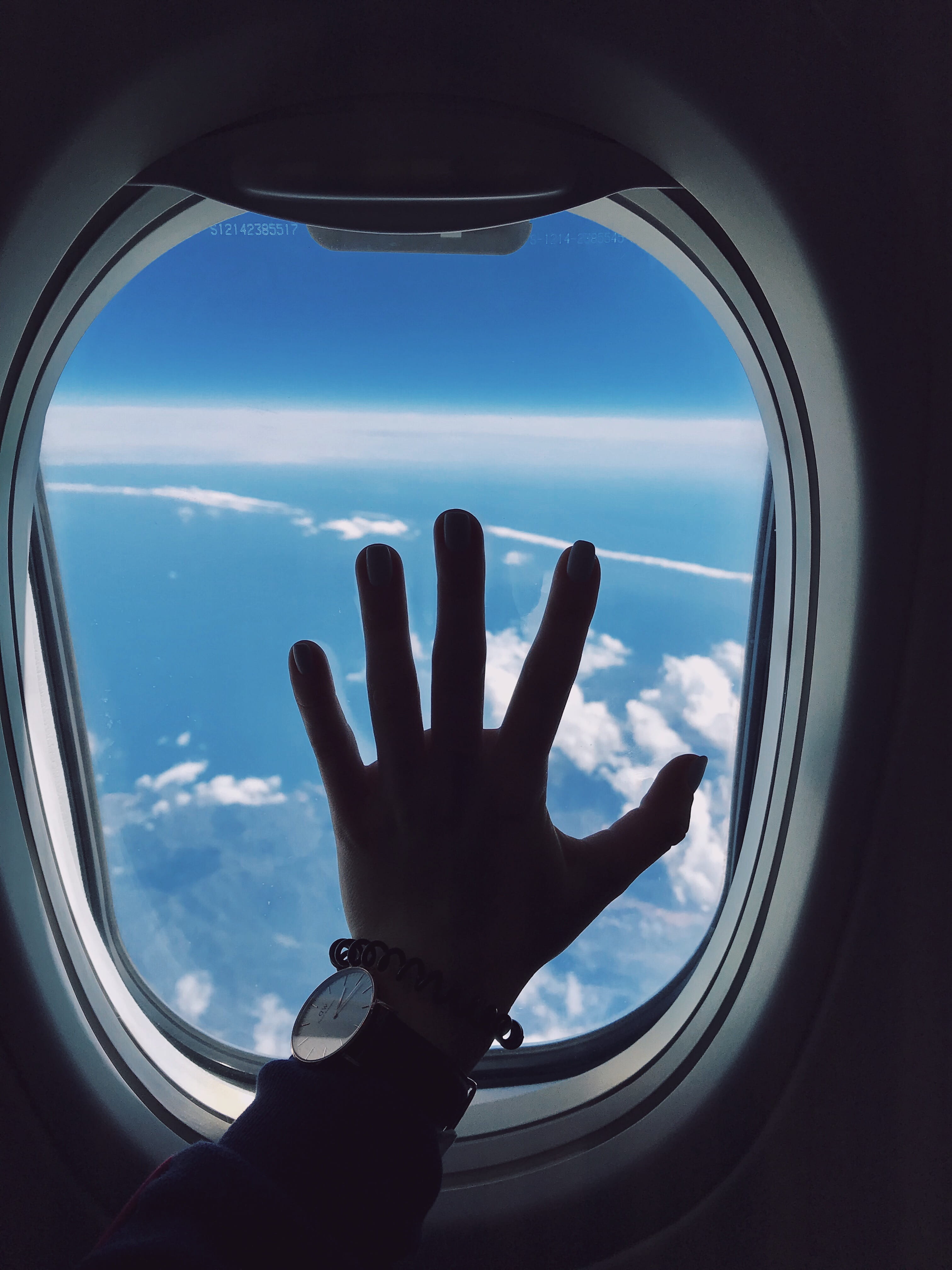 4K, transportation, outdoors, cloud - sky, travel, finger, aircraft, unrecognizable person, blue sky, real people, glass, human hand, vehicle, clouds, Phone HD Wallpaper