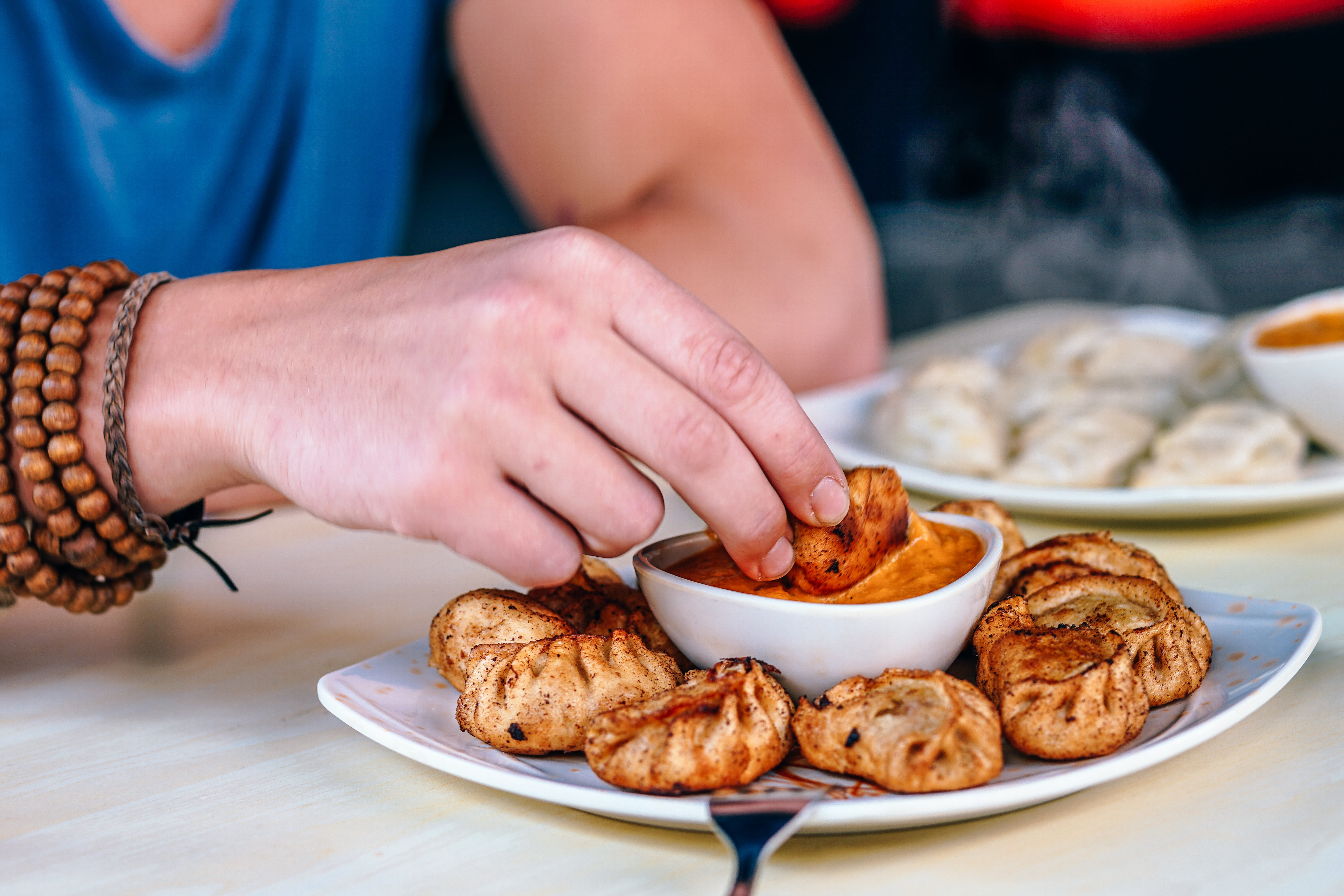 eating, appetizer, traditional, temptation, focus on foreground, momo, meal, stuffed, human hand, real people, one person, dipping, hand, french food, snack, HD Wallpaper