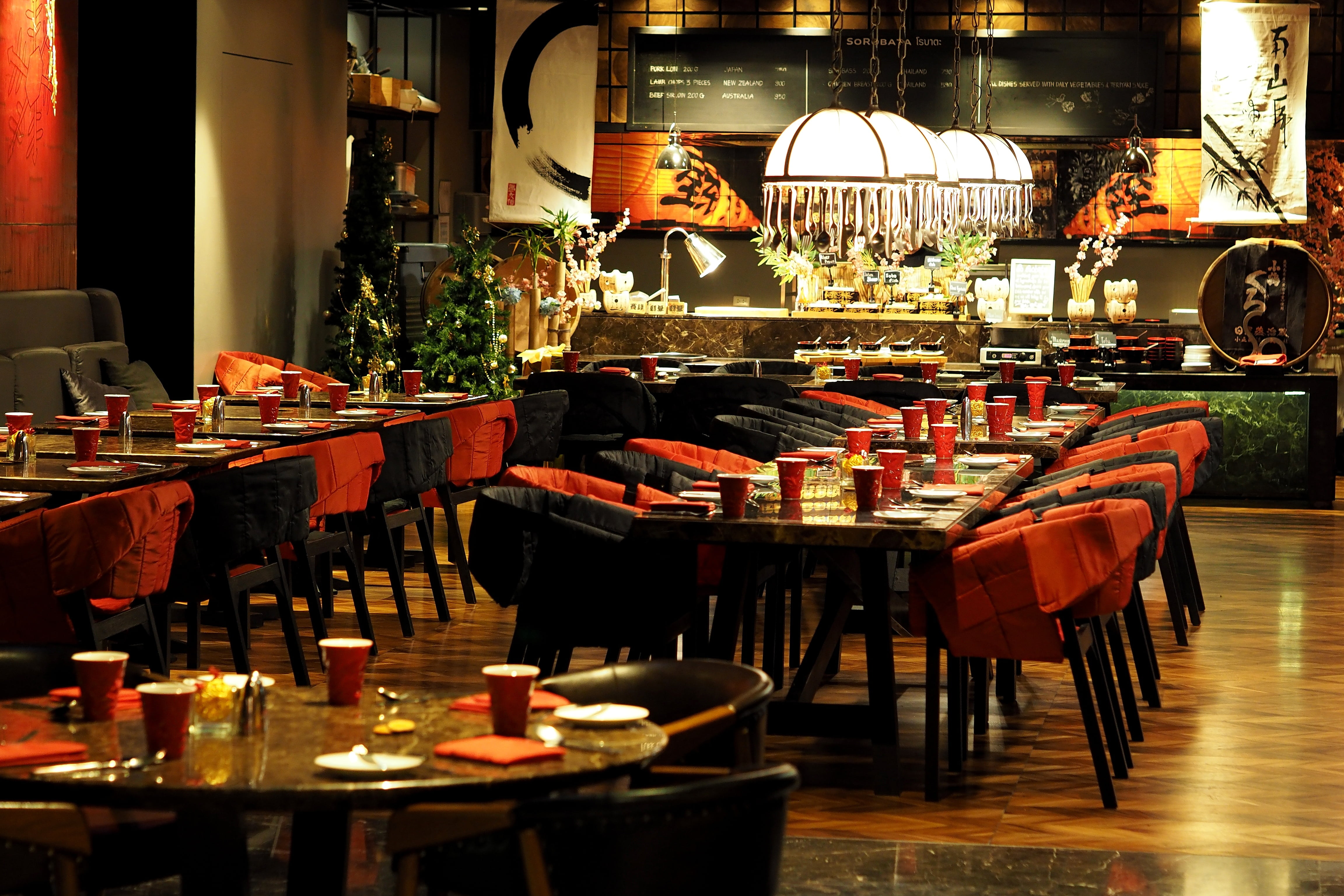 thailand, prepare your job, bangkok, table, dining, chair, bar counter, absence, food and drink, cups, lighting equipment, 4K, arrangement, business, in a row, HD Wallpaper