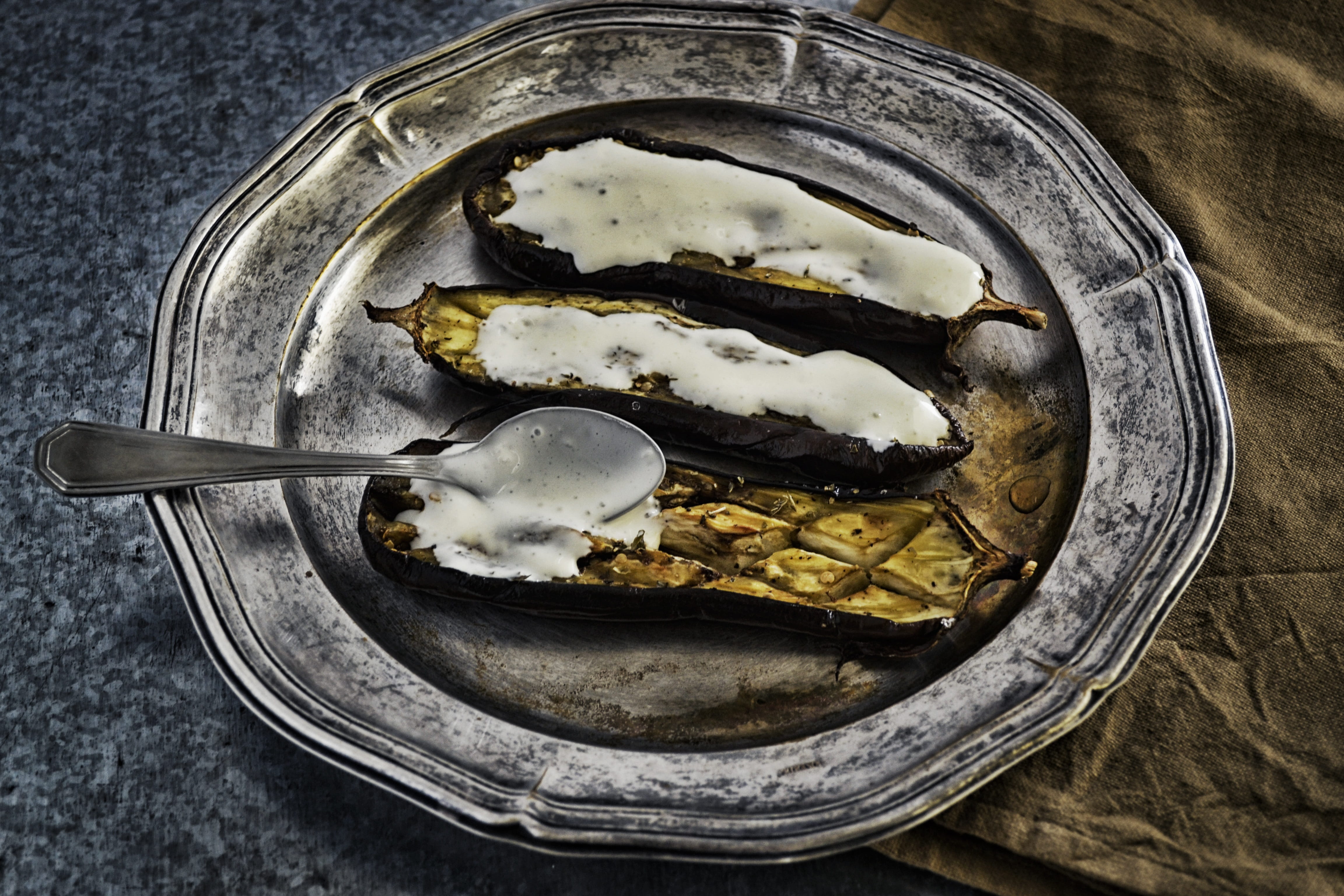 bowl, seafood, indoors, aubergine, oyster, close-up, steel, ready-to-eat, freshness, greek, mystic light, healthy eating, no people, rustic, metal plate, HD Wallpaper