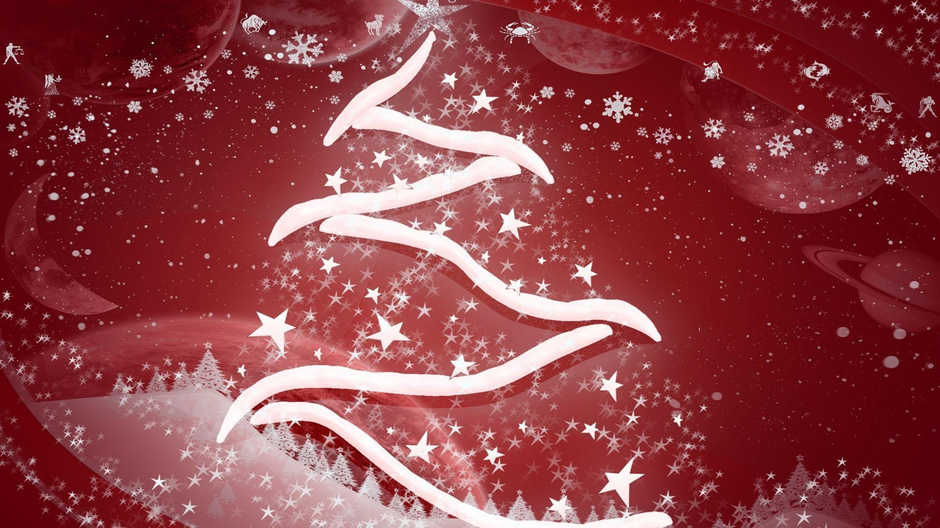 illustration, decor, 1080P, white, 1920x1080, snow, flakes, christmas, star, holidays, tree, red, moon, HD Wallpaper