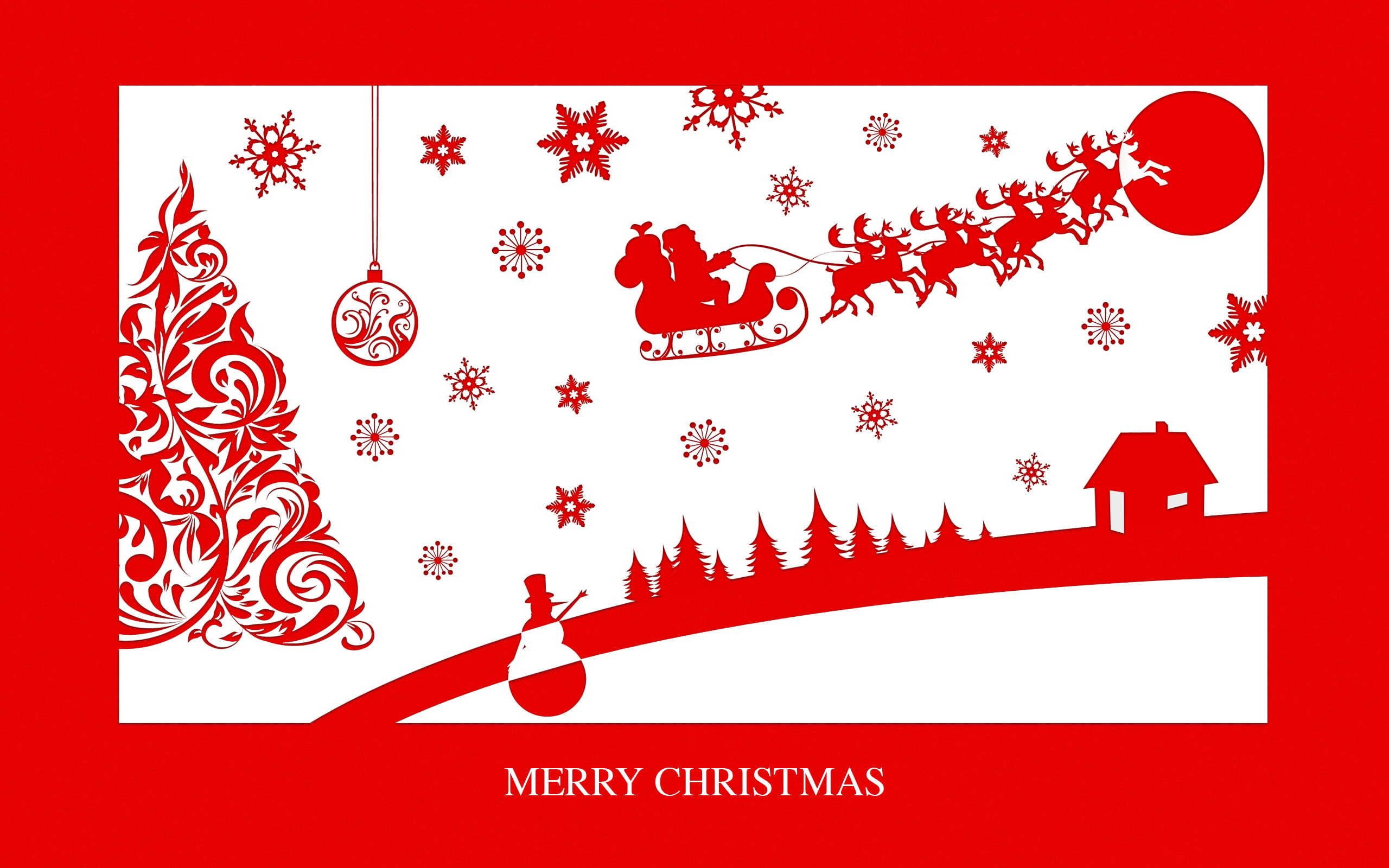 sleigh, Christmas, 2K, white, house, nature, new year, merry, decoration, communication, red, Santa Claus, the moon, art and craft, representation, text, HD Wallpaper