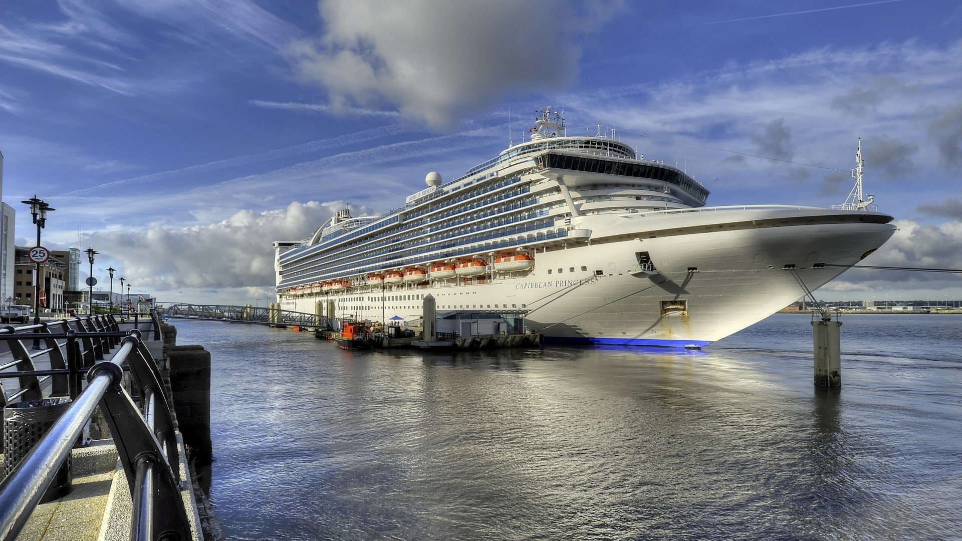 outdoors, nautical vessel, water, mode of transportation, 1080P, transportation, day, pier, no people, business, harbor, nature, cloud - sky, cruise, shipping, HD Wallpaper
