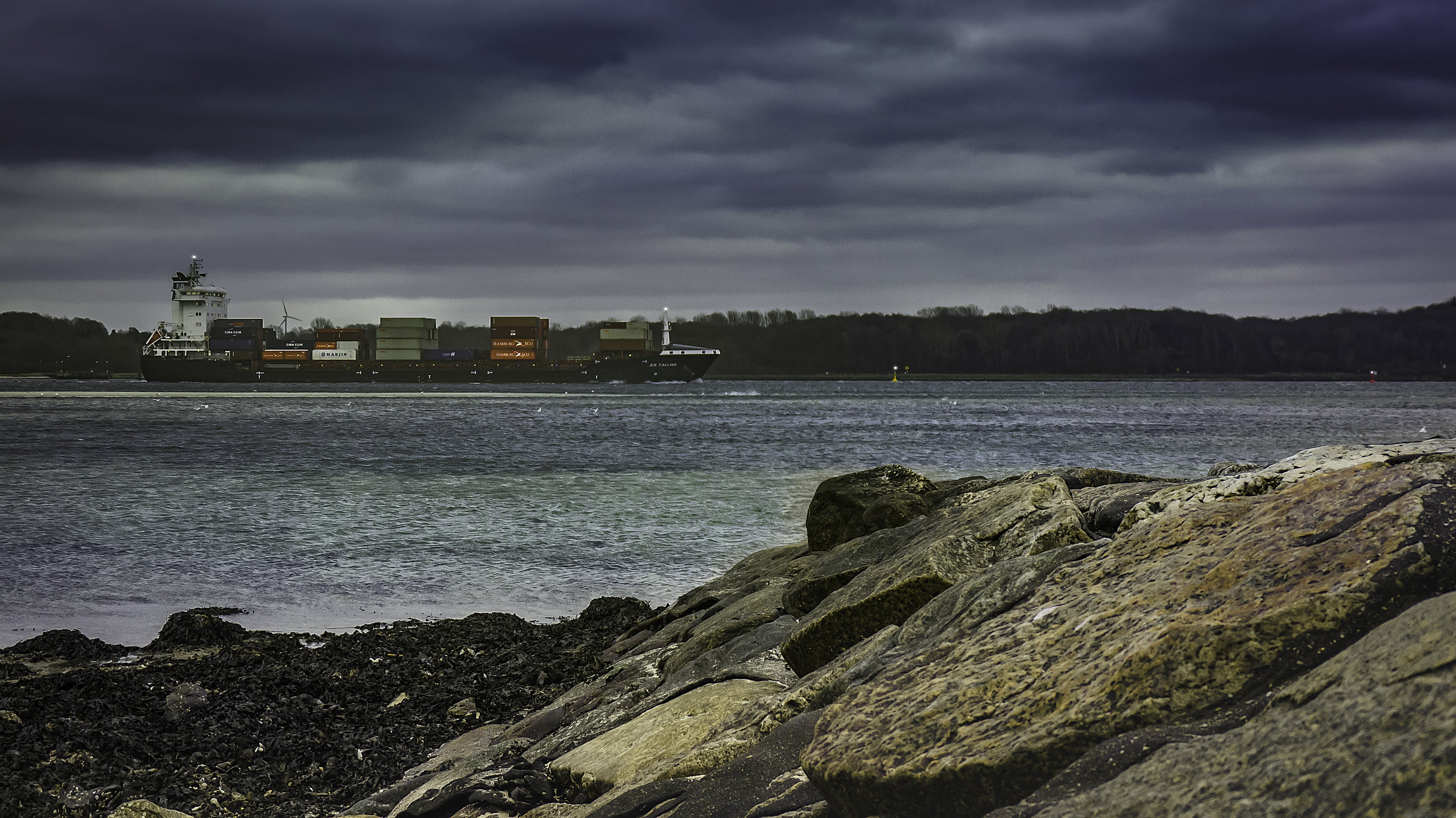 mood, nature, nok, blue, dusk, water, cloud - sky, sea, passenger craft, land, rock - object, special ship, no people, boot, solid, channel, waterway, ship, HD Wallpaper
