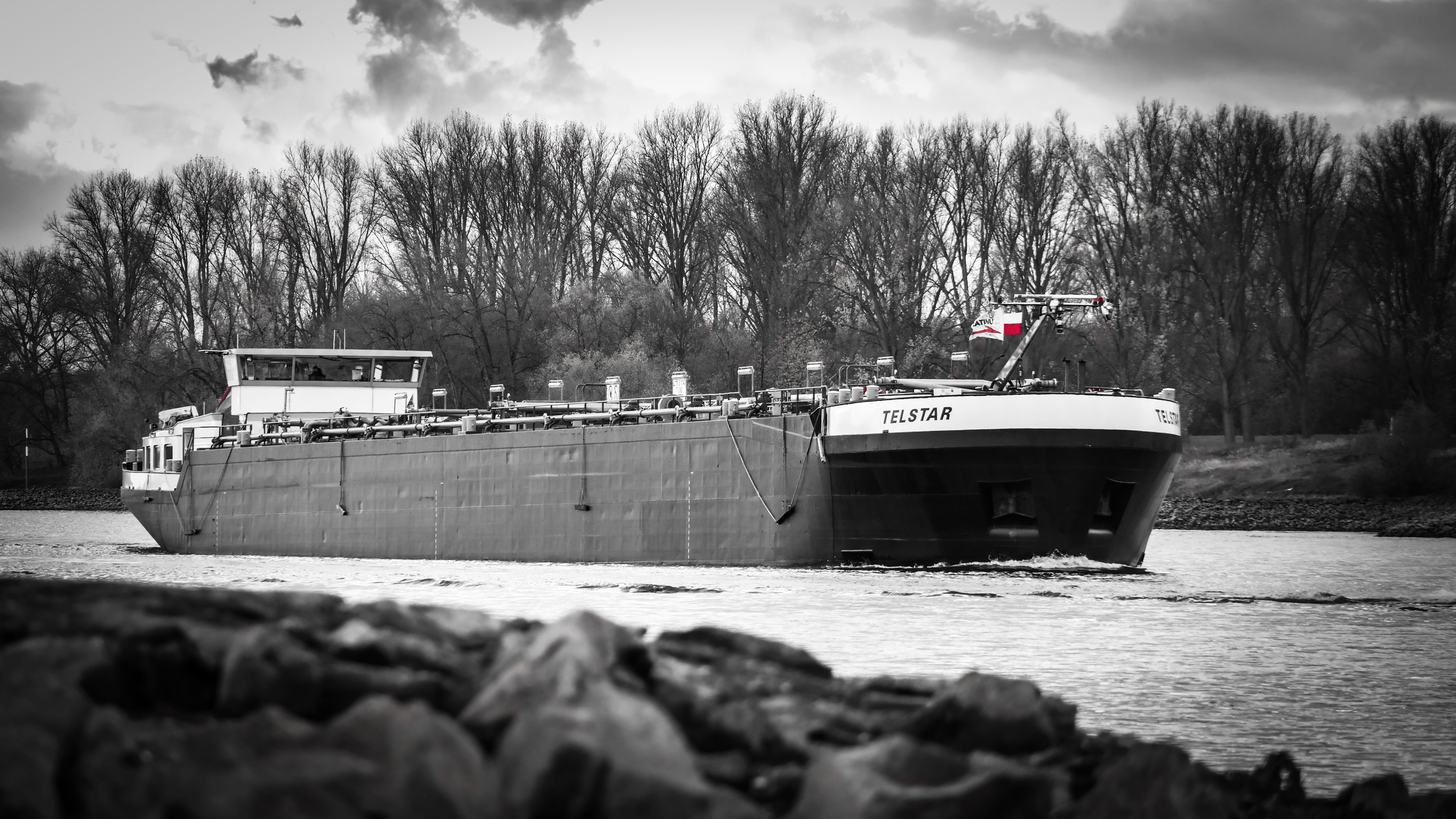 waterfront, transportation, ship, autotransport, tree, freight transport, mode of transportation, outdoors, nature, sky, transport ship, frachtschiff, river navigation, HD Wallpaper