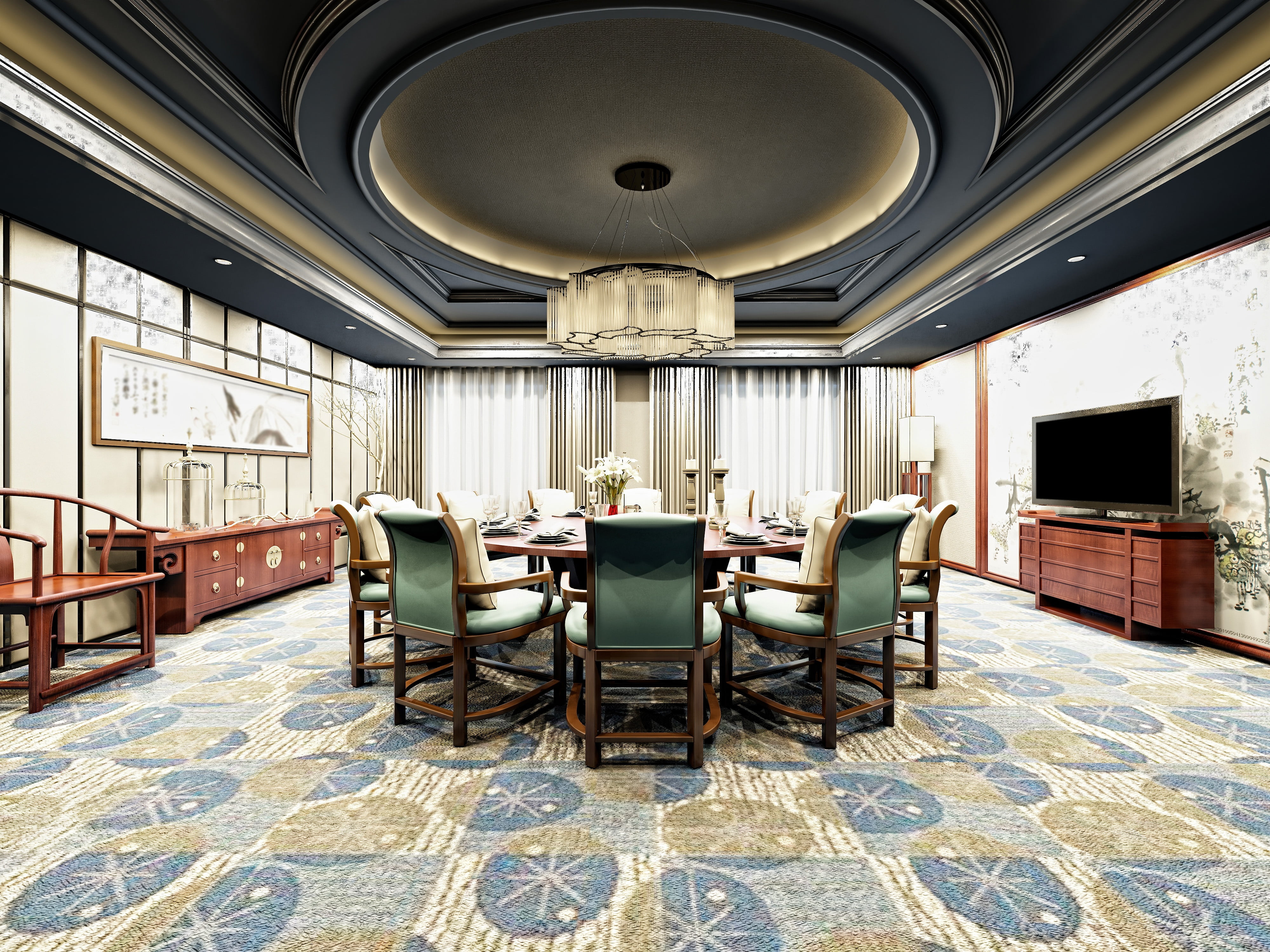 room, China, chandelier, interior, decoration, element, 4K, chairs, design, furniture, table, HD Wallpaper