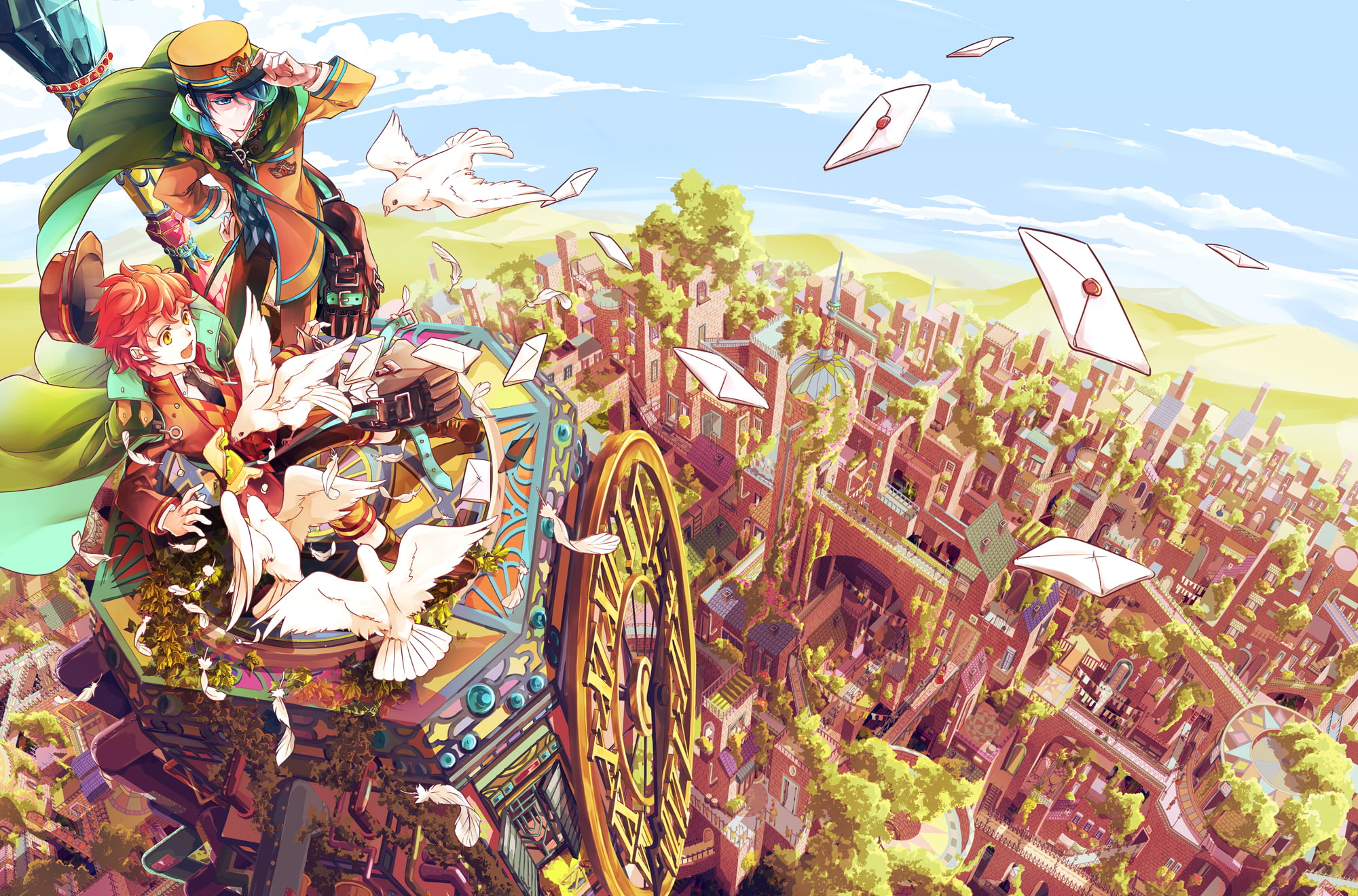 plant, flag, bird, art and craft, animal, decoration, festival, human representation, sky, city, growth, konachan, hat, 1080P, com, nature, no people, HD Wallpaper