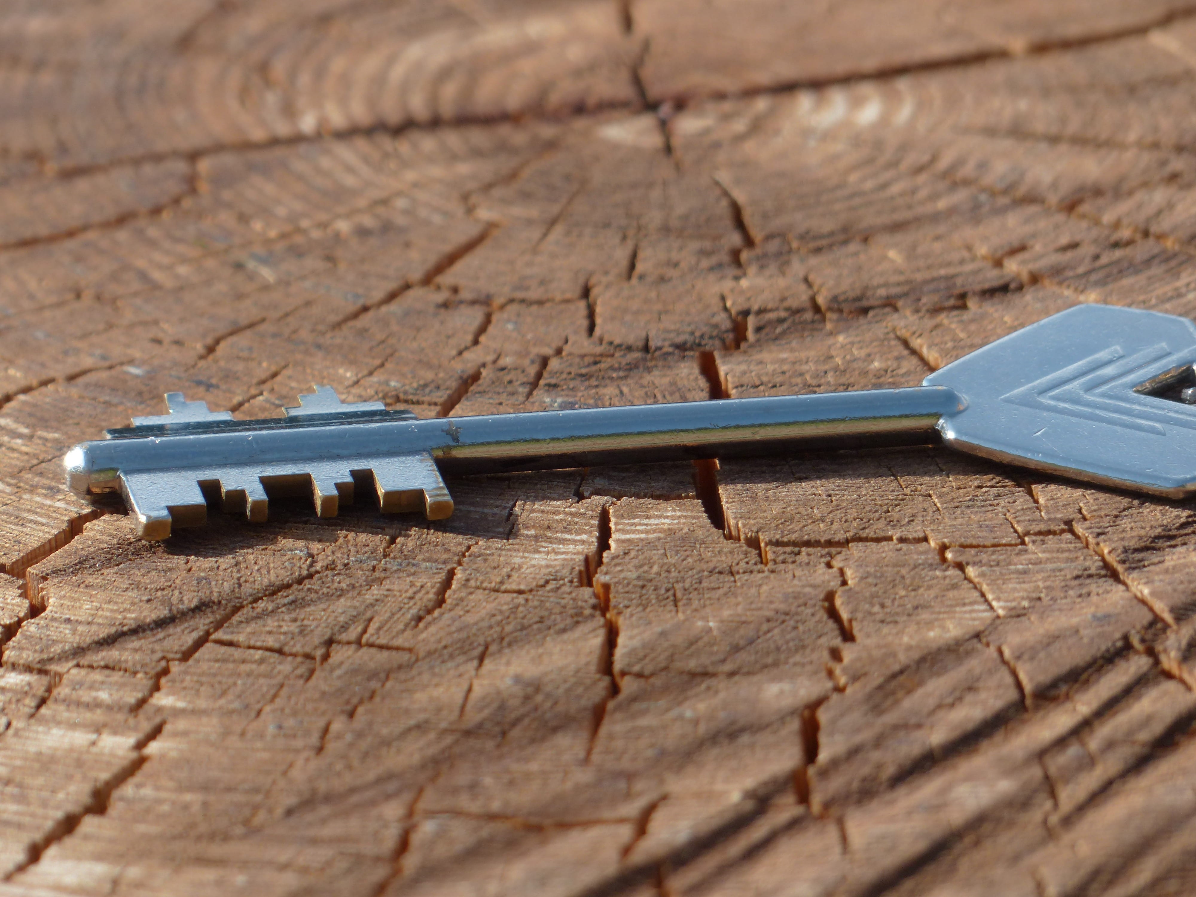 high angle view, security, tool, Key, table, key collection, wood, brown, work tool, silver, individually, mysterious, close to, close, sharp, Open, secret, HD Wallpaper