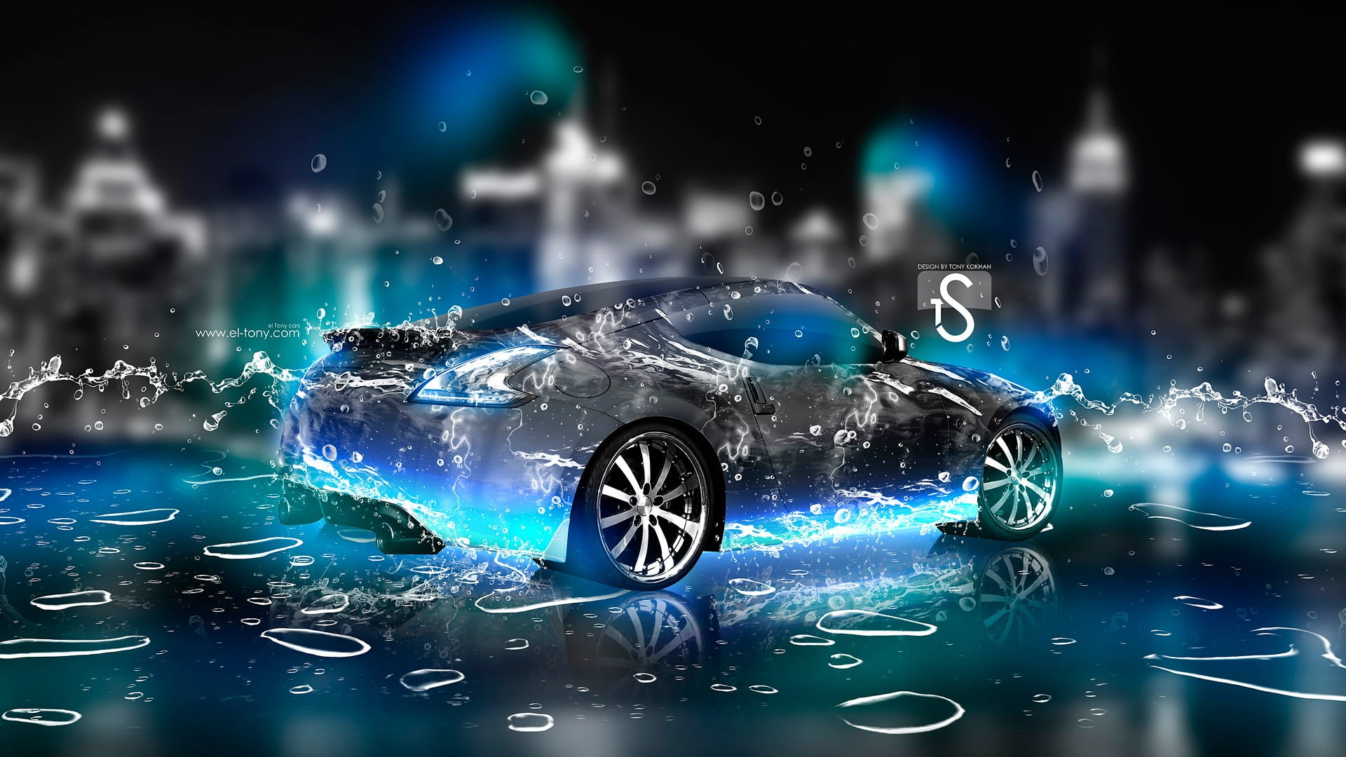 water drops, communication, neon, bubble, focus on foreground, Nissan, water, digital composite, wet, futuristic, close-up, nature, car, black, backgrounds, HD Wallpaper
