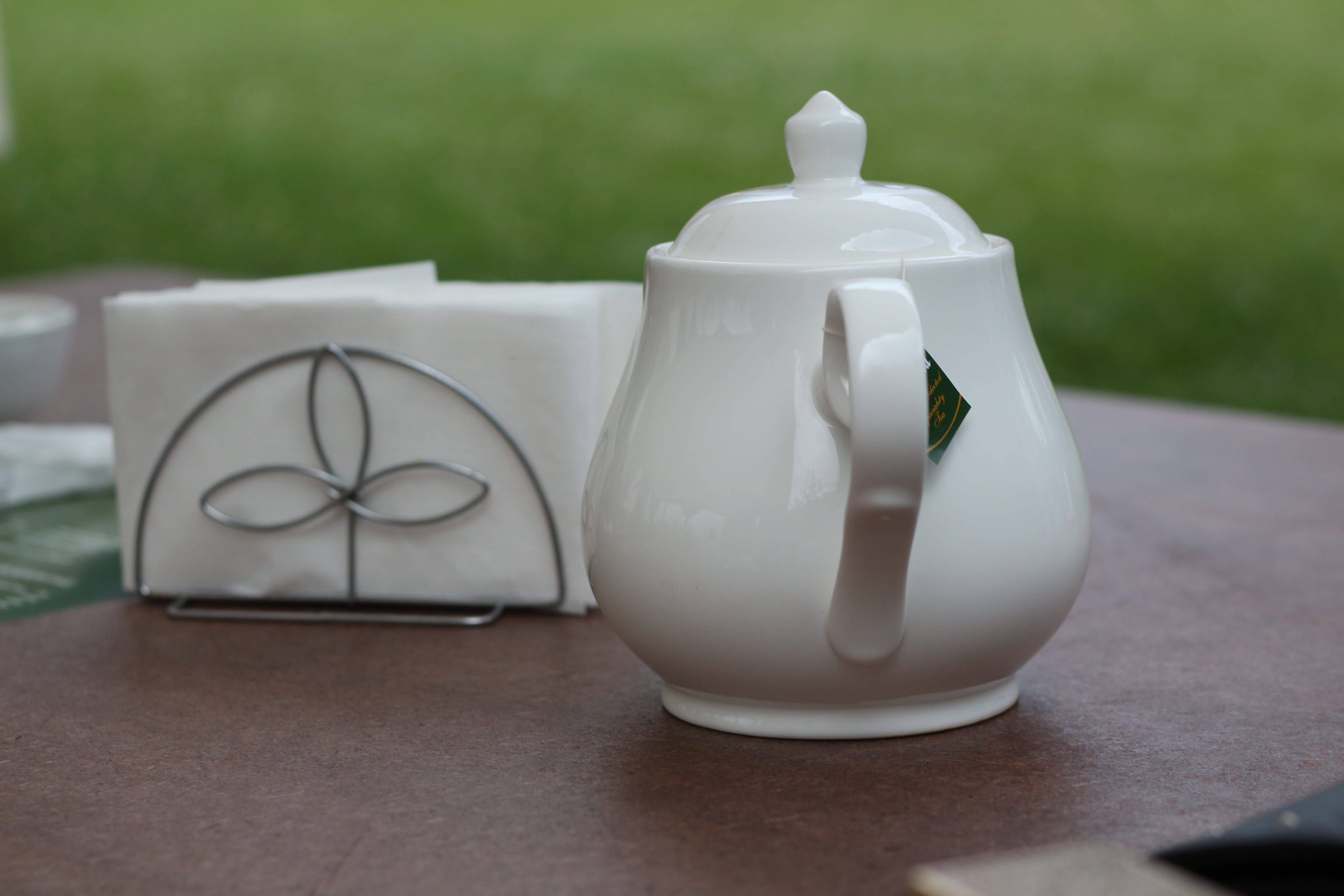 Kettle, White, tea, grass, 5K, white, Tea, day, freshness, no people, crockery, drink, outdoors, sneeze, table, Teapot, nature, close-up, healthcare, ceramics, HD Wallpaper