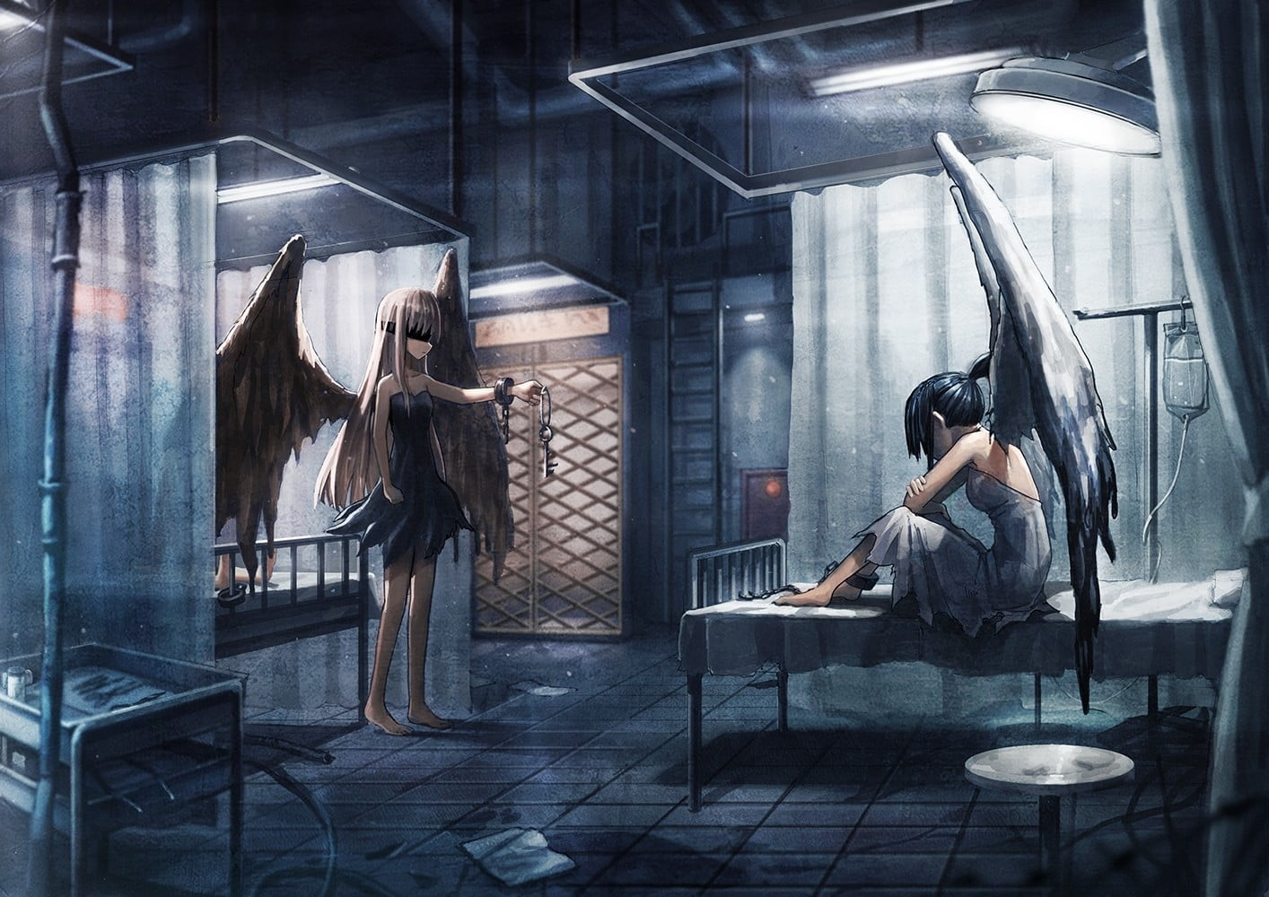hairstyle, people, young women, 720P, digital composite, young adult, wings, lifestyles, anime girls, reflection, full length, glass - material, angel, HD Wallpaper