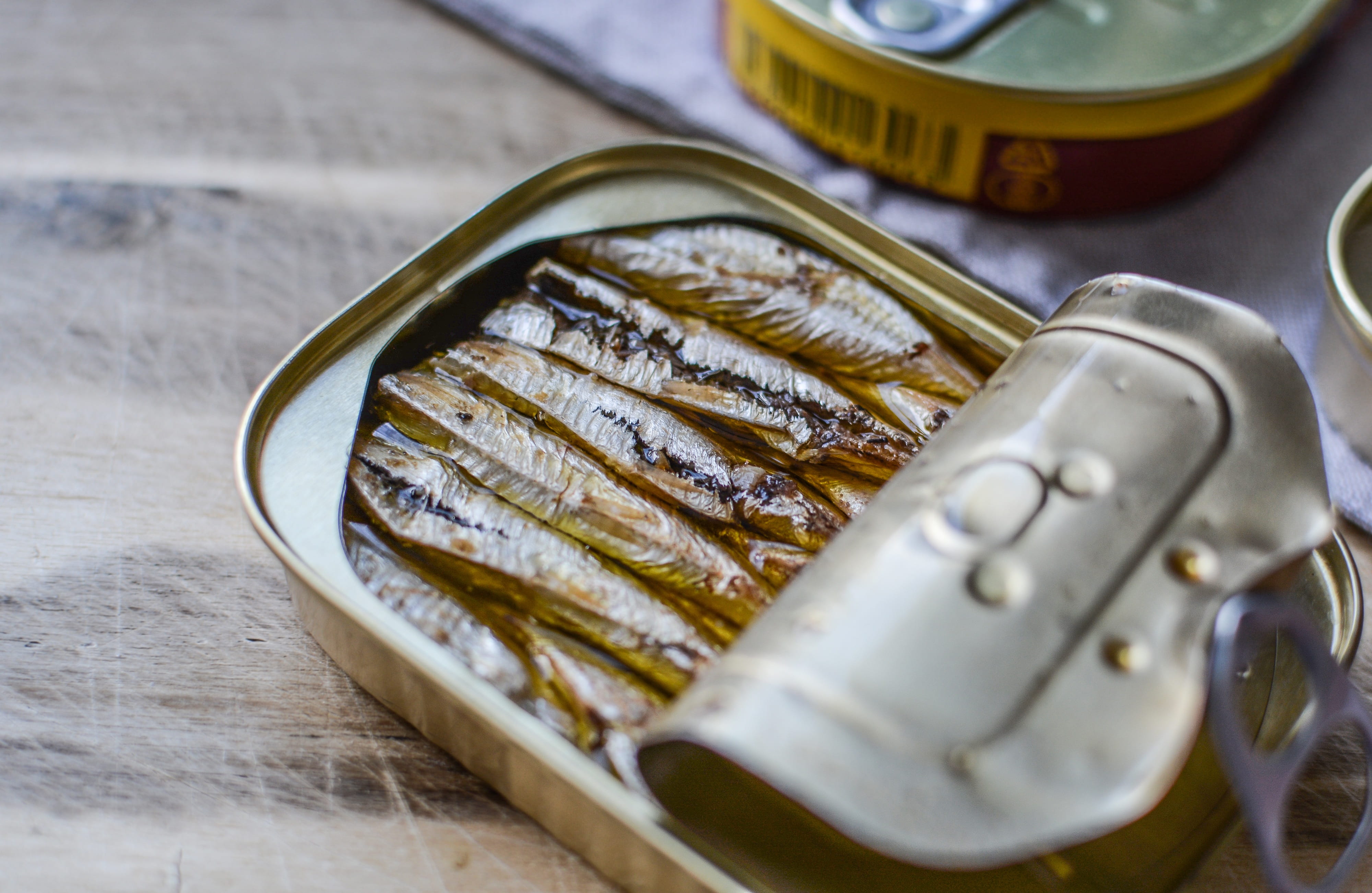 4K, indoors, storage, ready-to-eat, food, vertebrate, high angle view, sardines, kitchen utensil, can, fish, aluminum, table, omega 3, food and drink, HD Wallpaper
