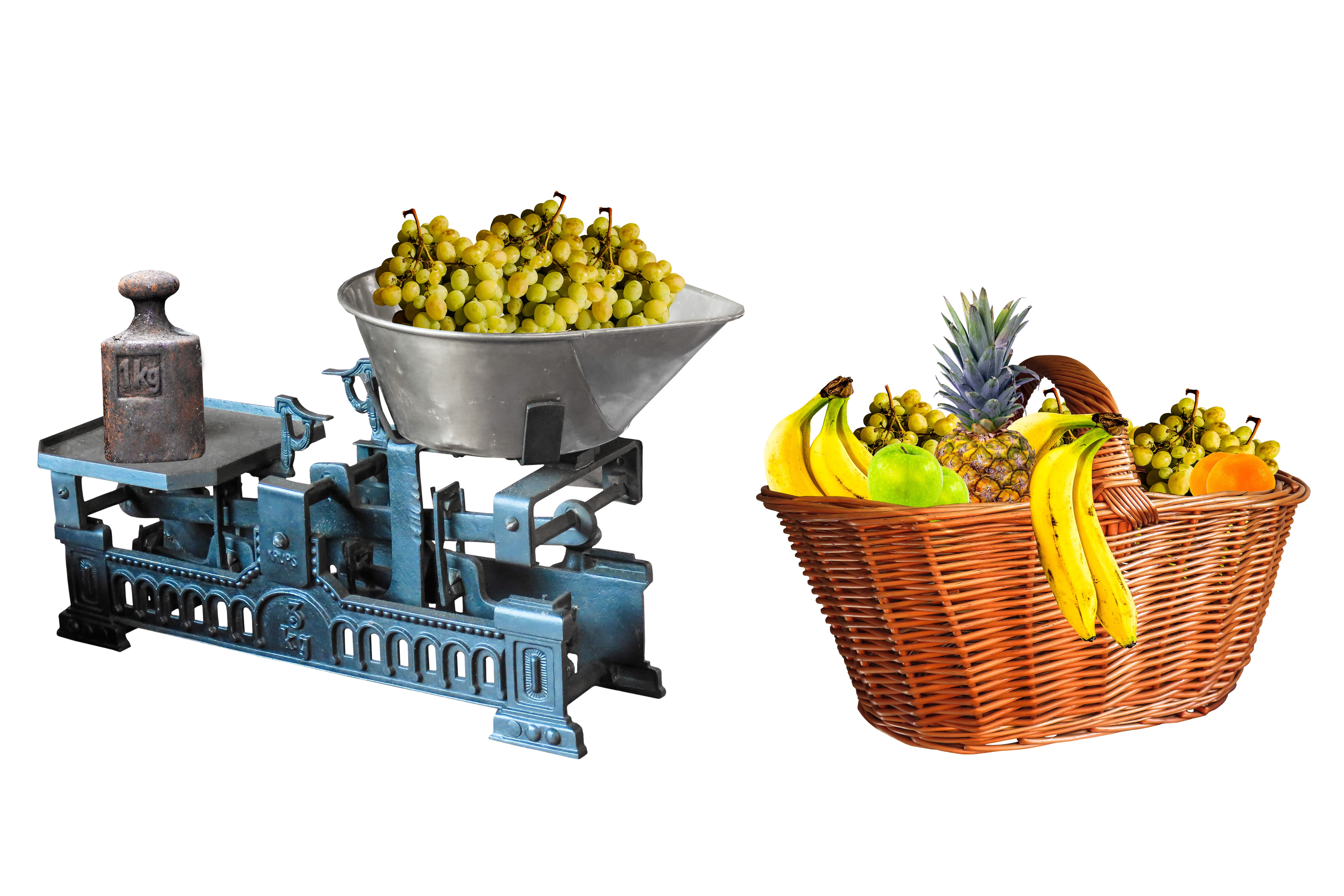 weight, horizontal, day, banana, food, nature, white background, weigh, vitamins, herbal medicine, oranges, cut out, basket, choice, tangerines, vegetable, HD Wallpaper