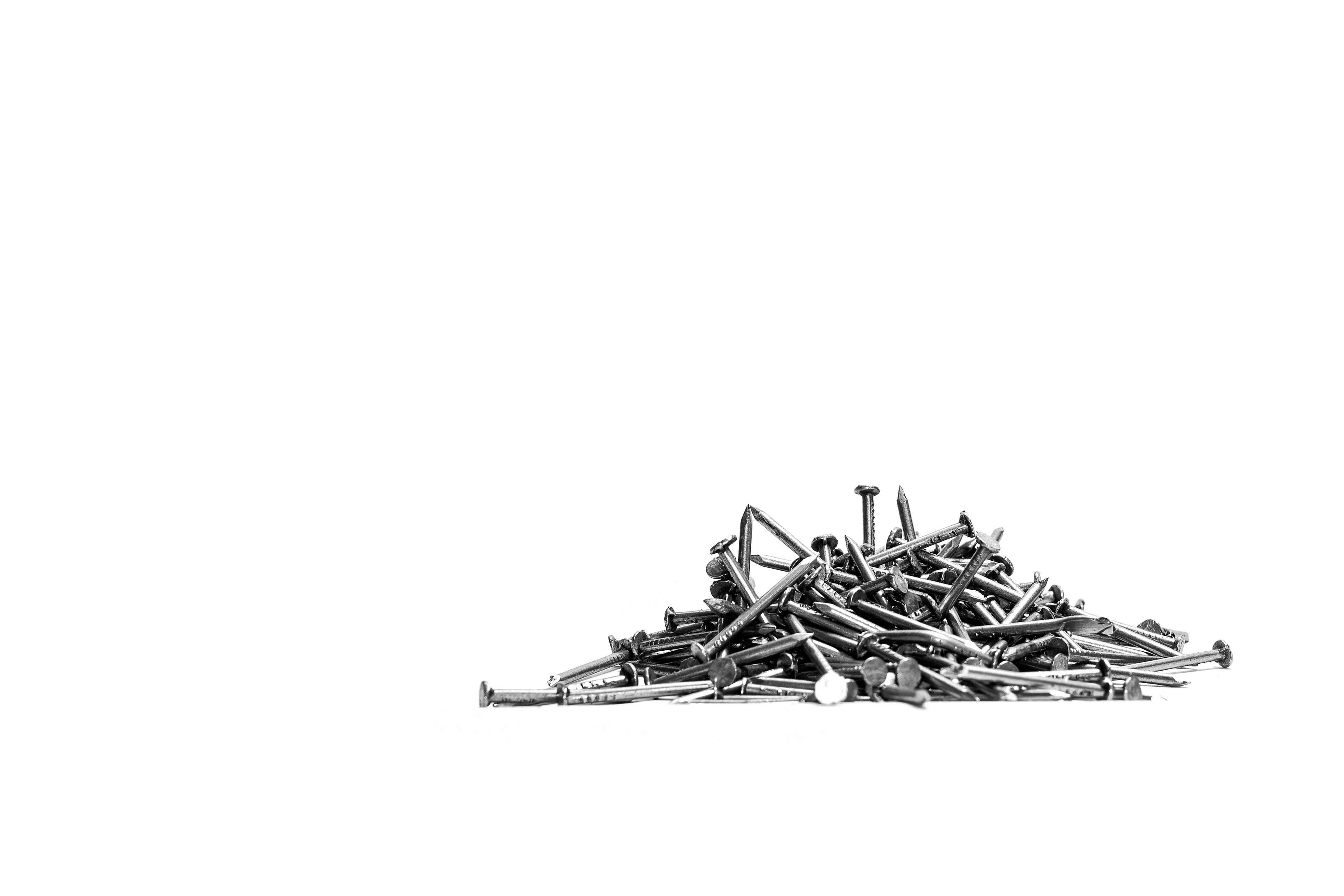 white background, hardware, work, construction industry, copy space, infection, nails, no people, close-up, illness, tangled, abundance, 4K, metal, heap, HD Wallpaper