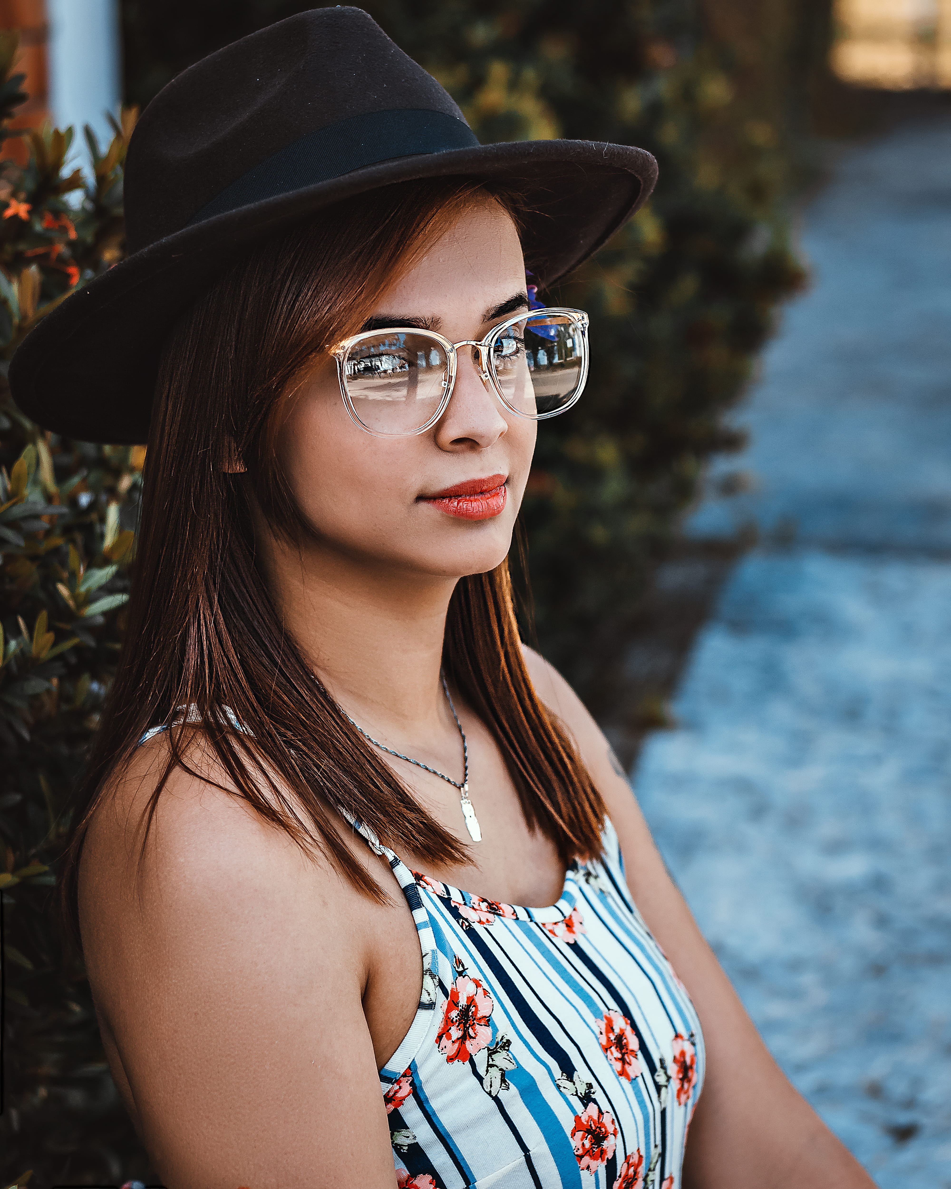 headshot, beauty, hat, hairstyle, black, blue, teenager, cute, daylight, clothing, eyewear, floral, real people, fashion, outdoors, tank, beautiful woman, Phone HD Wallpaper