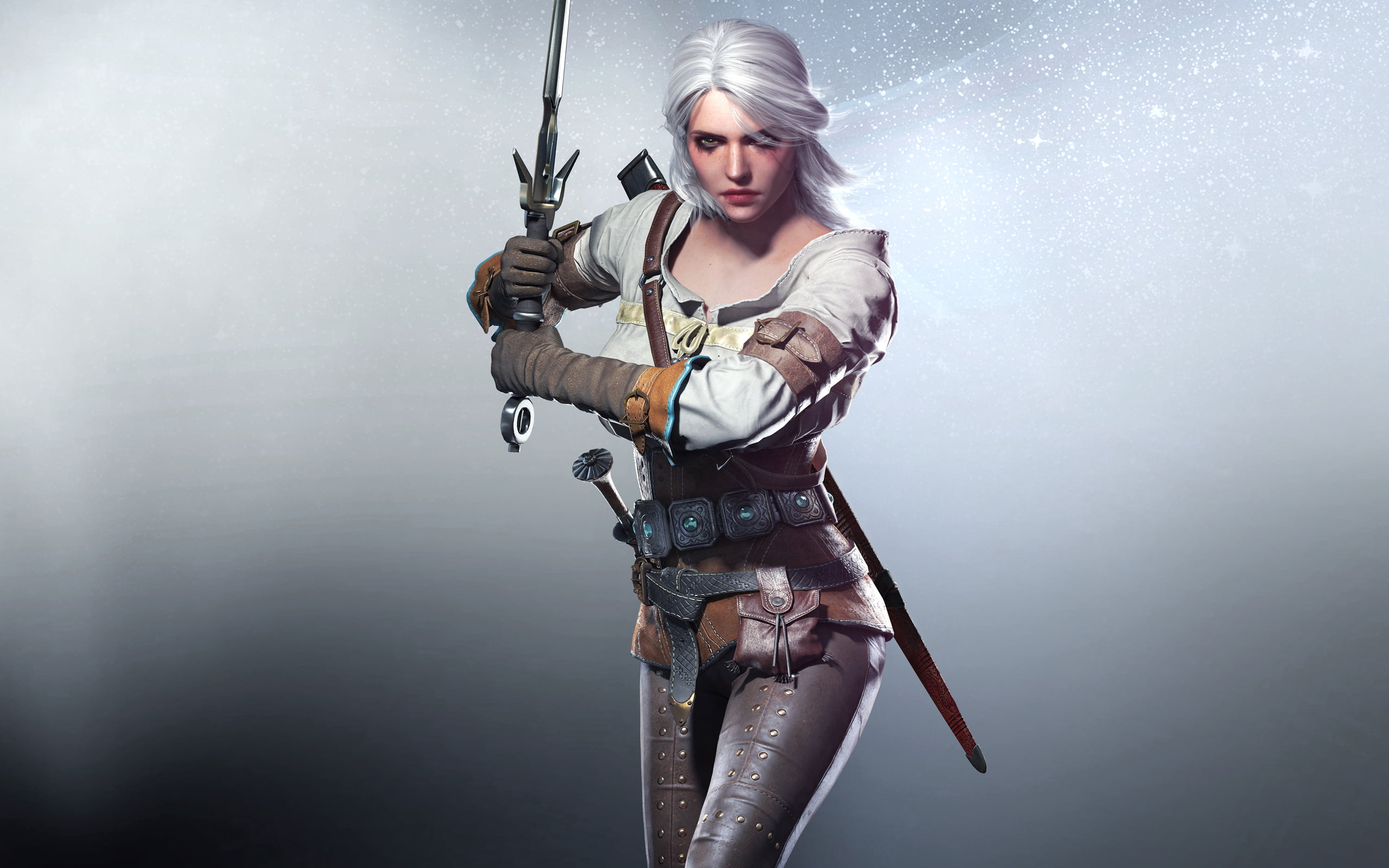 Games, women, 2K, three quarter length, hunt, wild, illustration, young women, young adult, holding, beauty, copy space, blond hair, witcher, hair, weapon, HD Wallpaper