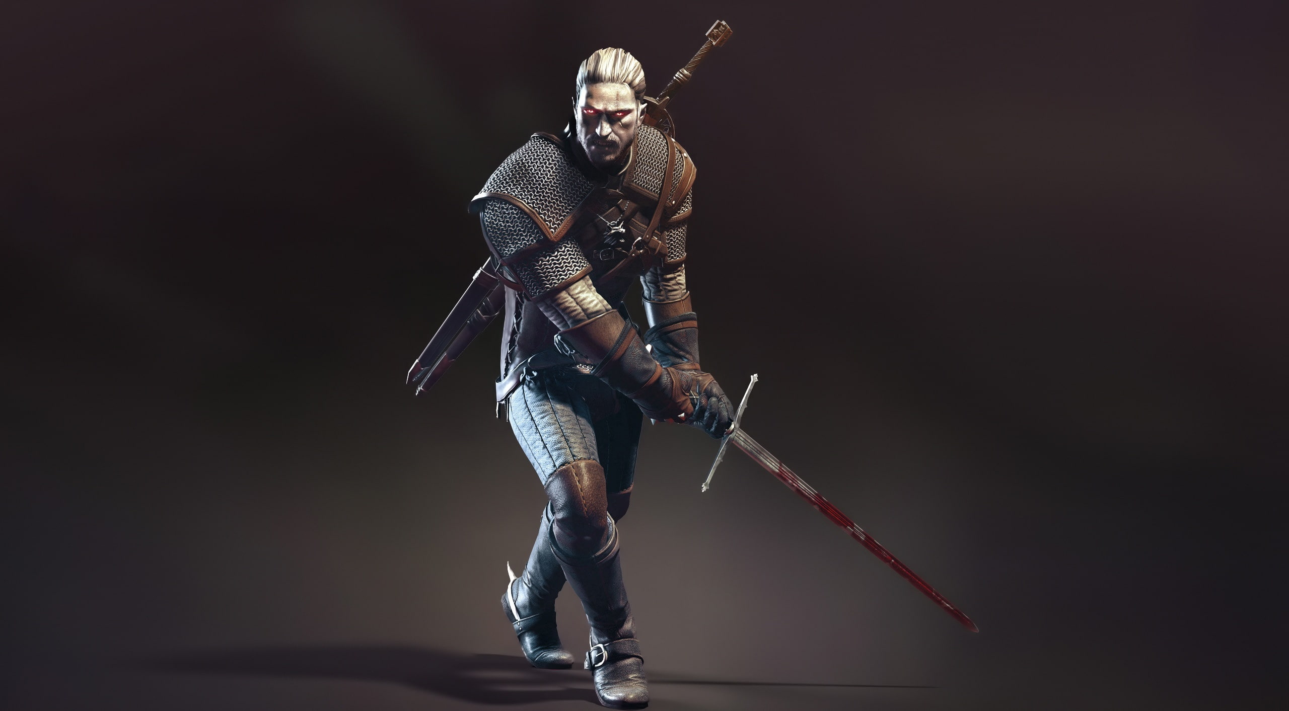 standing, Geralt, indoors, studio shot, black background, stage, Witcher, casual clothing, 2014, adult, one person, dancing, arts culture and entertainment, HD Wallpaper