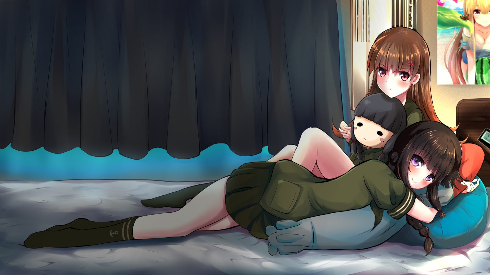 ooi, lying down, 720P, kitakami, angry expression, Anime, kantai collection, HD Wallpaper