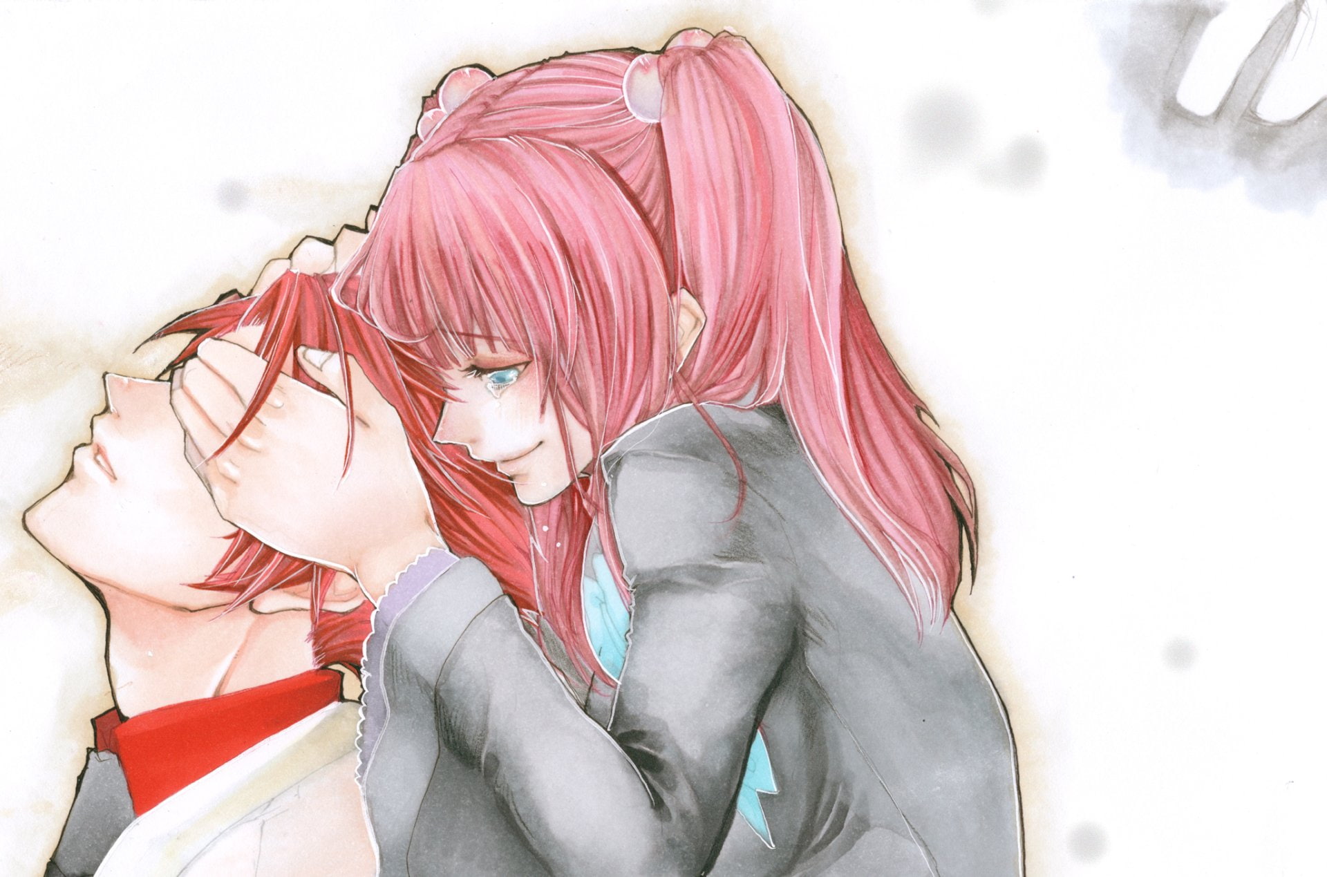 females, front view, indoors, pink hair, scarf, headshot, young women, Umineko: When They Cry, Ange Ushiromiya, people, hairstyle, Battler Ushiromiya, young adult, HD Wallpaper