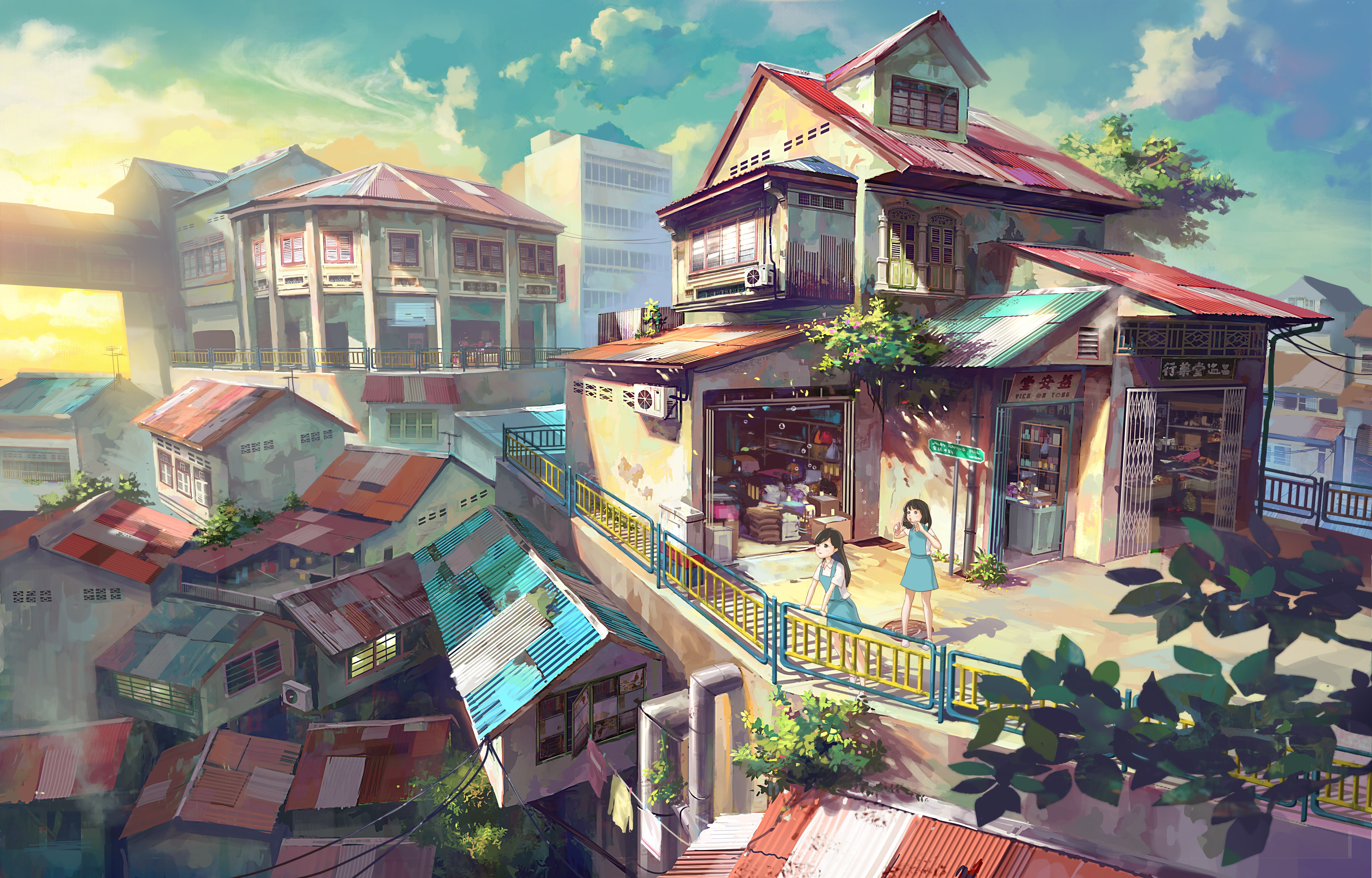 feigiap, chong, sunset, scenic, original, 5K, landscape, city, seifuku, Building, HD Wallpaper