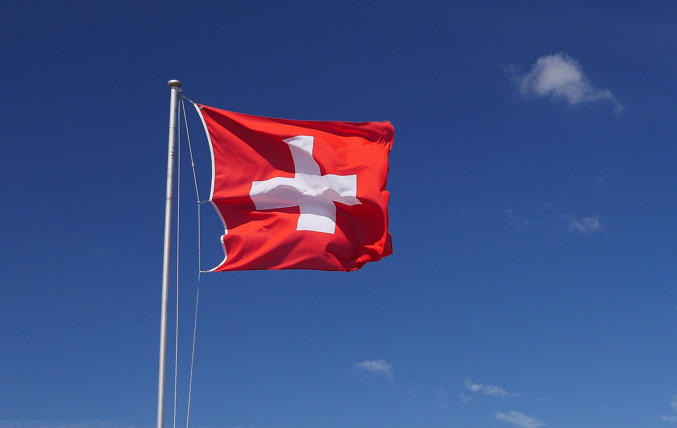 waving, nature, no people, maple leaf, outdoors, cloud - sky, 1080P, national flag, cross, wind, flag, symbol, swiss flag, patriotism, red, clouds, day, HD Wallpaper