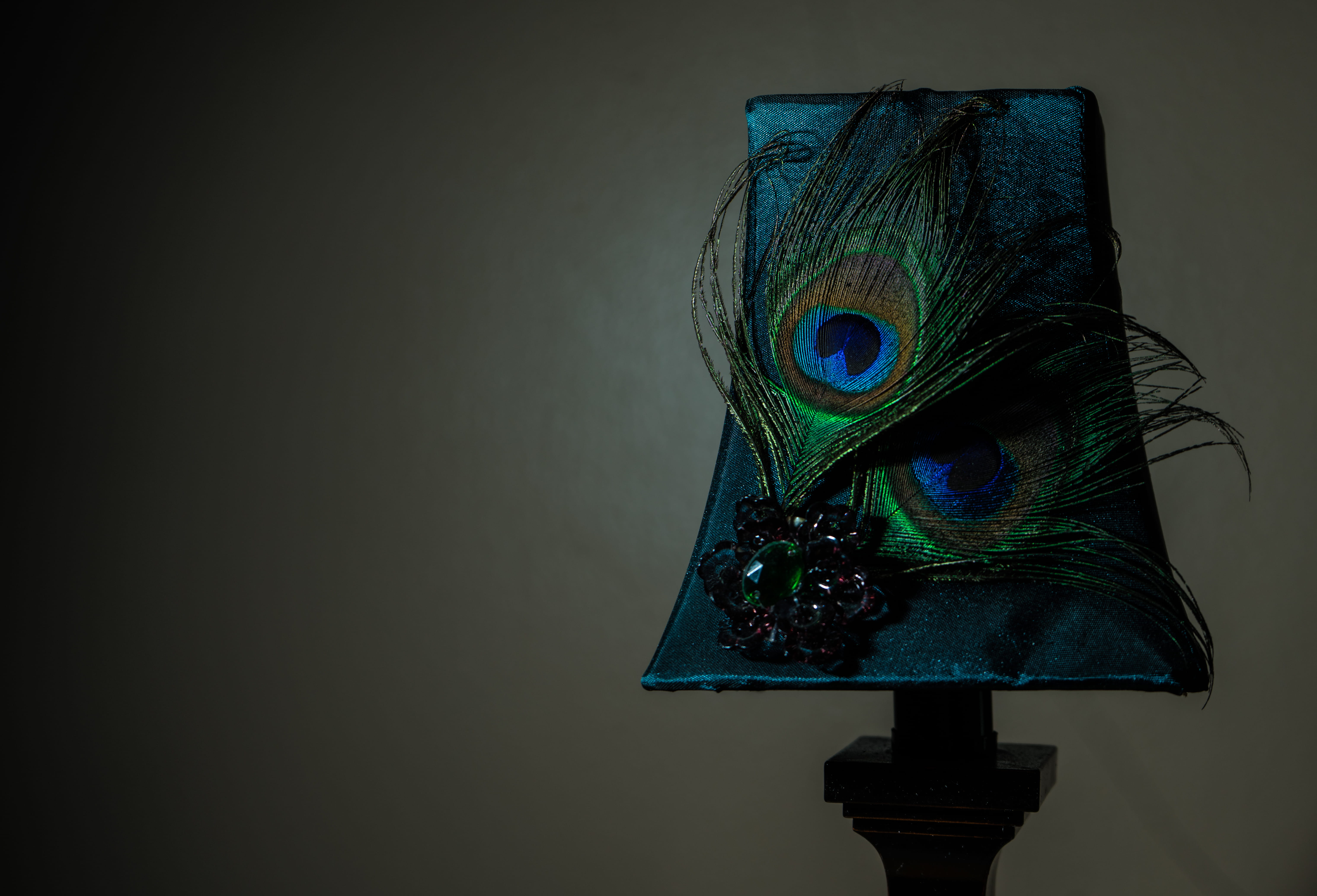 table lamp, glass, blue, nature, clothing, black background, dark, light, flashlight, art and craft, indoors, feather, apparel, screen, goblet, illuminated, HD Wallpaper