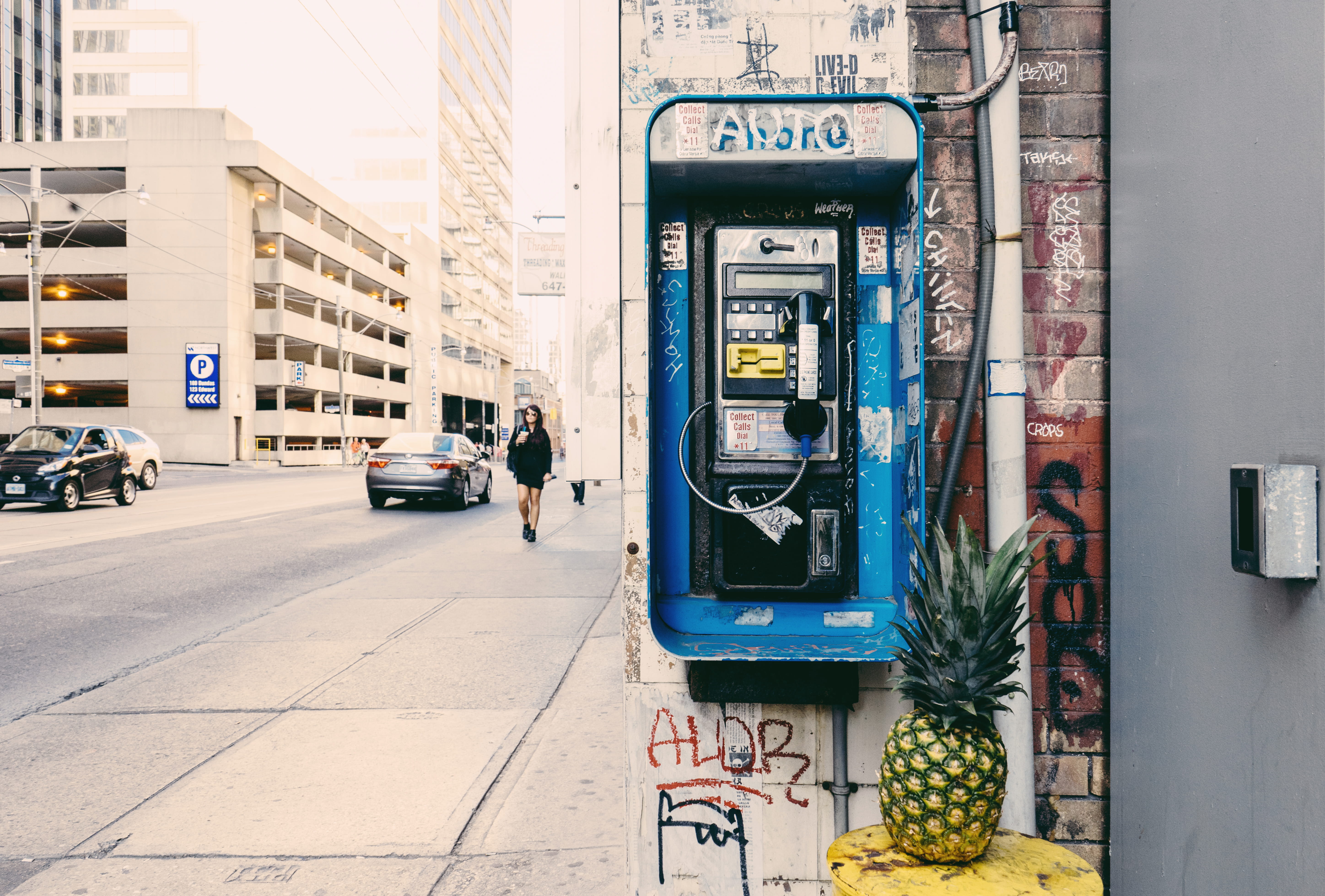 person, plant, architecture, urban, 5K, vehicle, parking, food, pineapple, incidental people, pay phone, human, city, car, motor vehicle, machine, built structure, HD Wallpaper